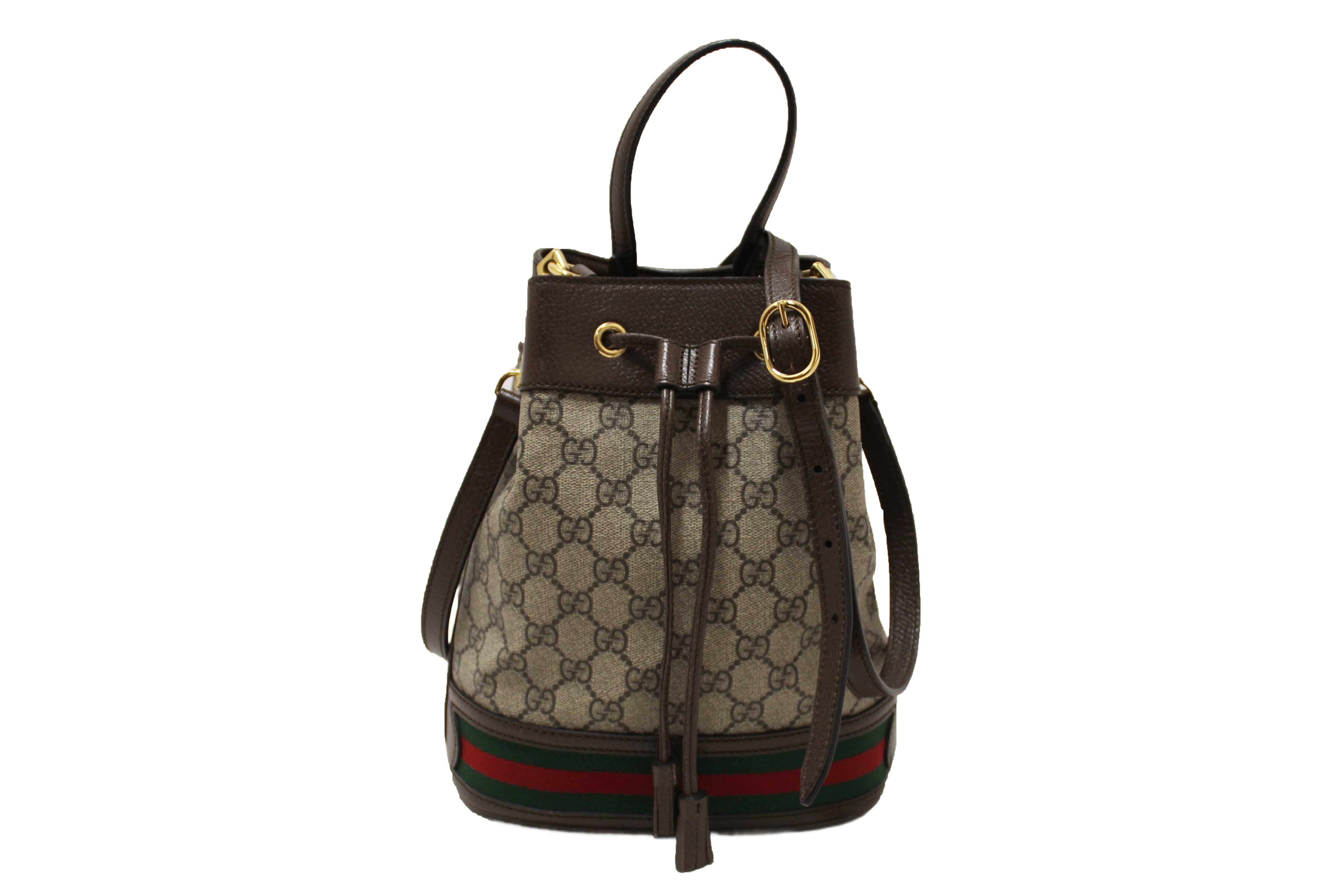 Authentic Gucci Brown Ophidia GG Supreme Small Bucket Bag 550621