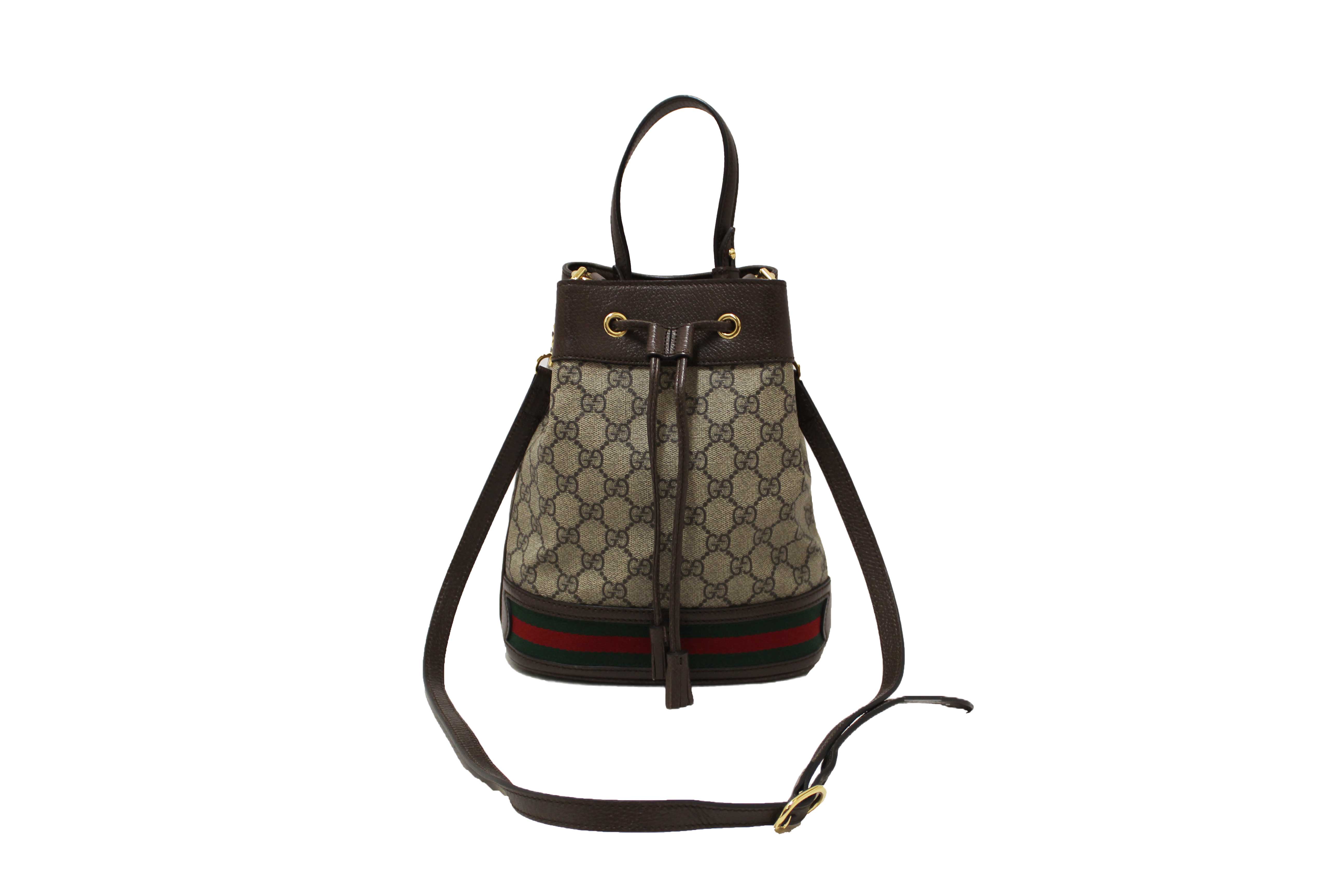 Authentic Gucci Brown Ophidia GG Supreme Small Bucket Bag 550621