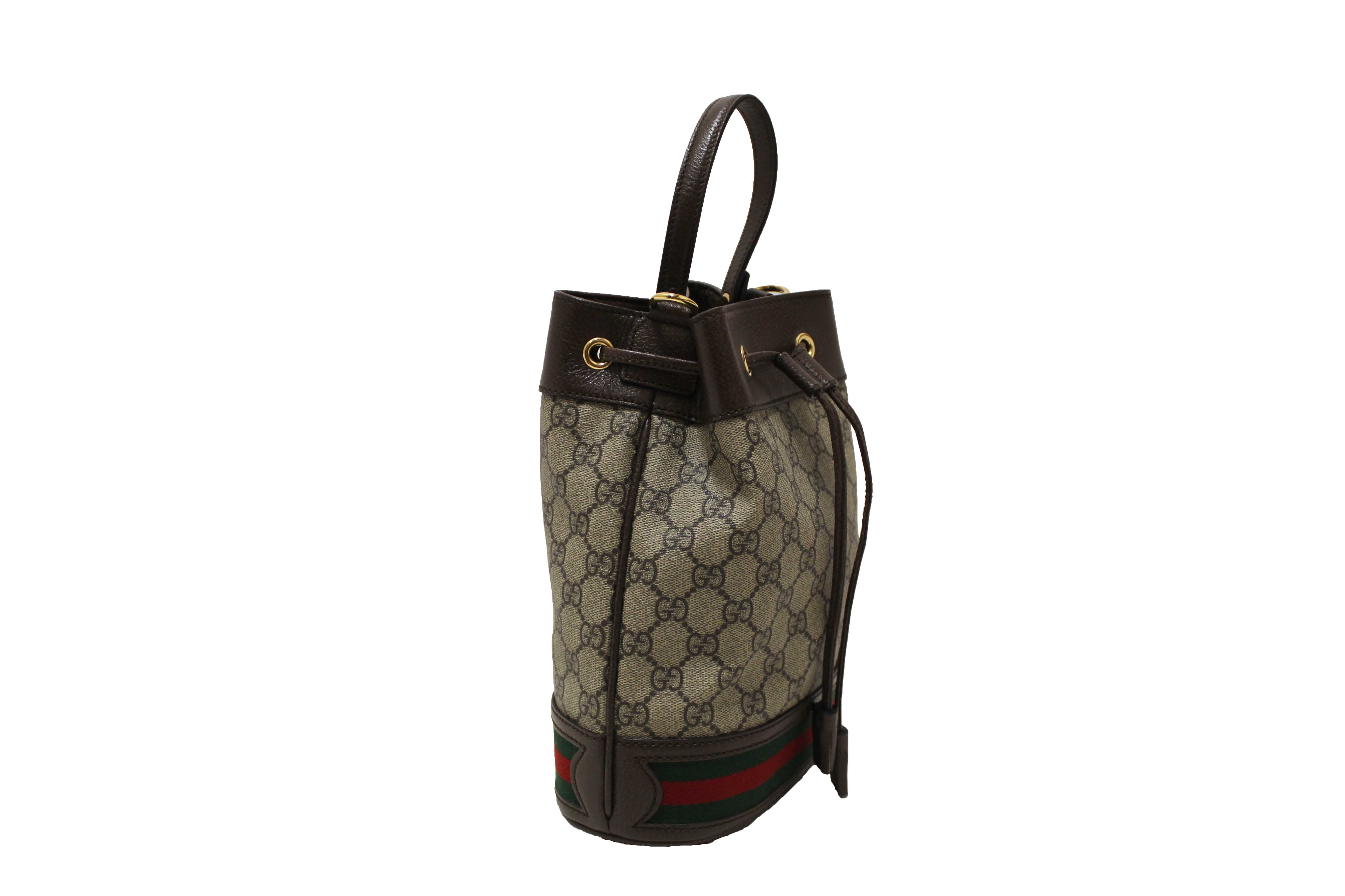 Authentic Gucci Brown Ophidia GG Supreme Small Bucket Bag 550621
