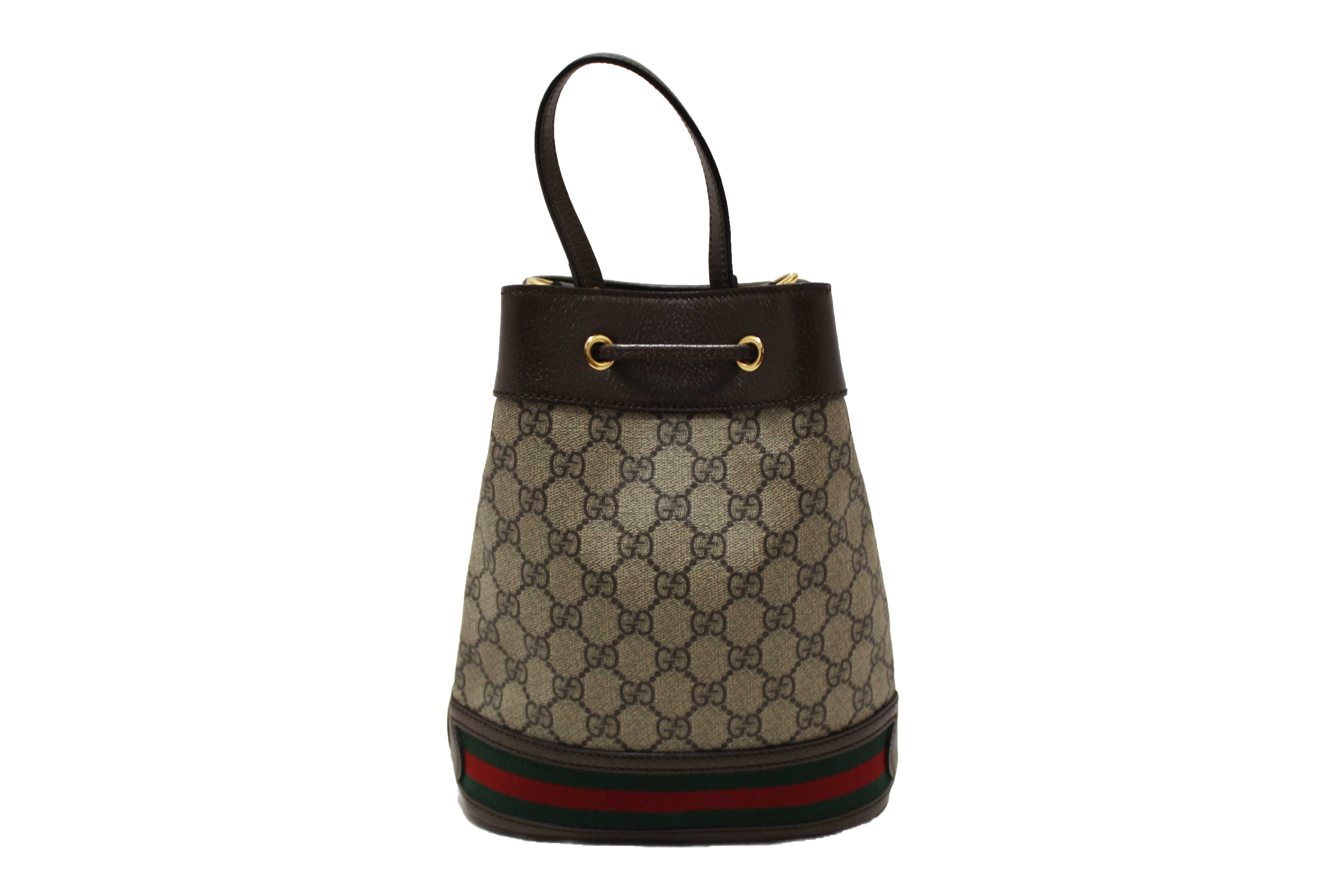 Authentic Gucci Brown Ophidia GG Supreme Small Bucket Bag 550621