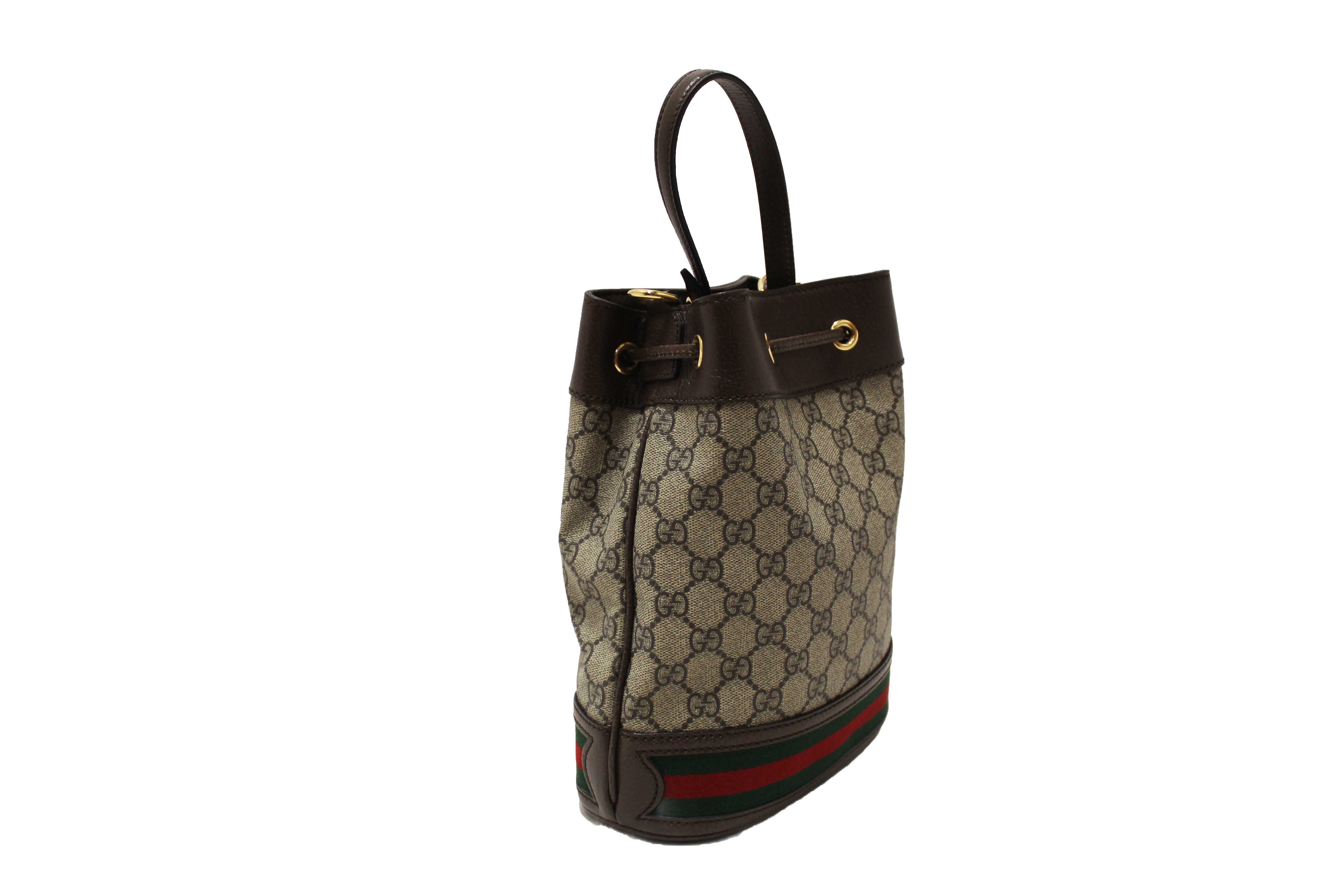 Authentic Gucci Brown Ophidia GG Supreme Small Bucket Bag 550621
