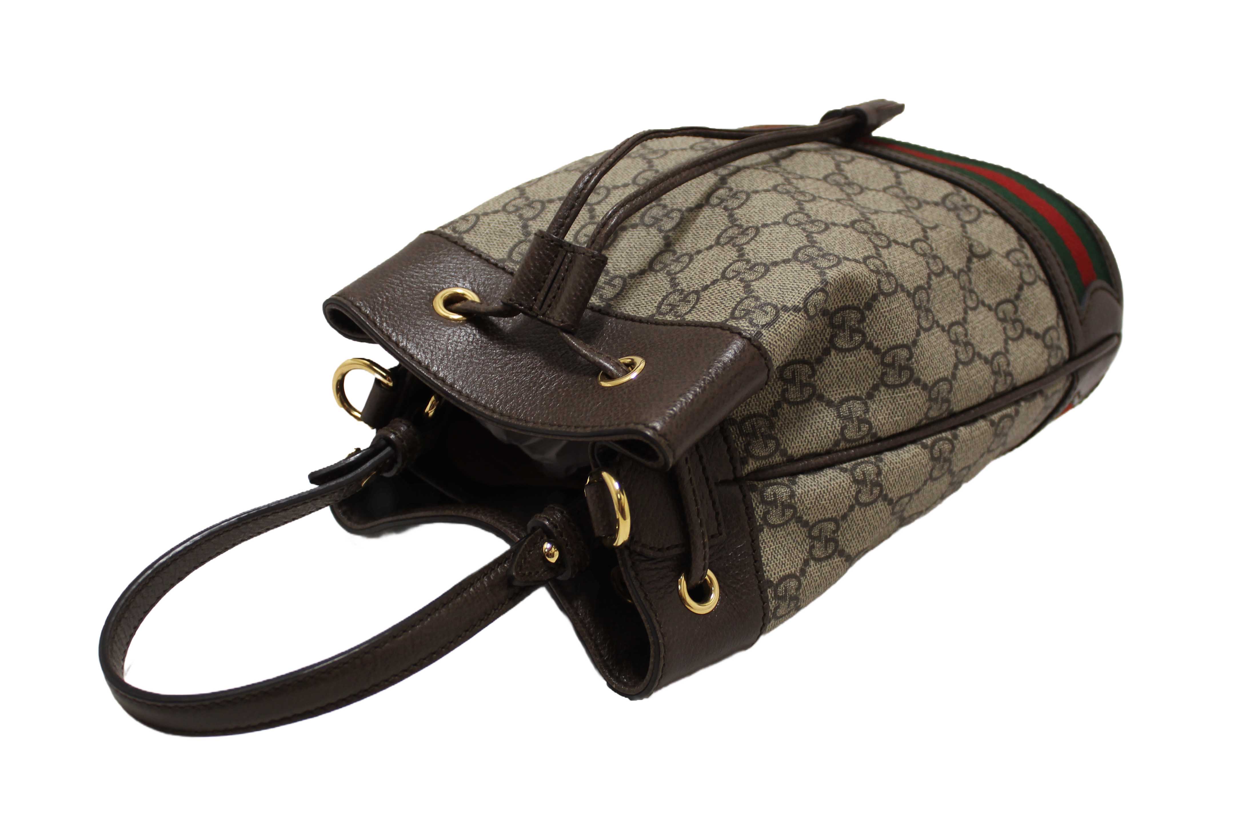 Authentic Gucci Brown Ophidia GG Supreme Small Bucket Bag 550621