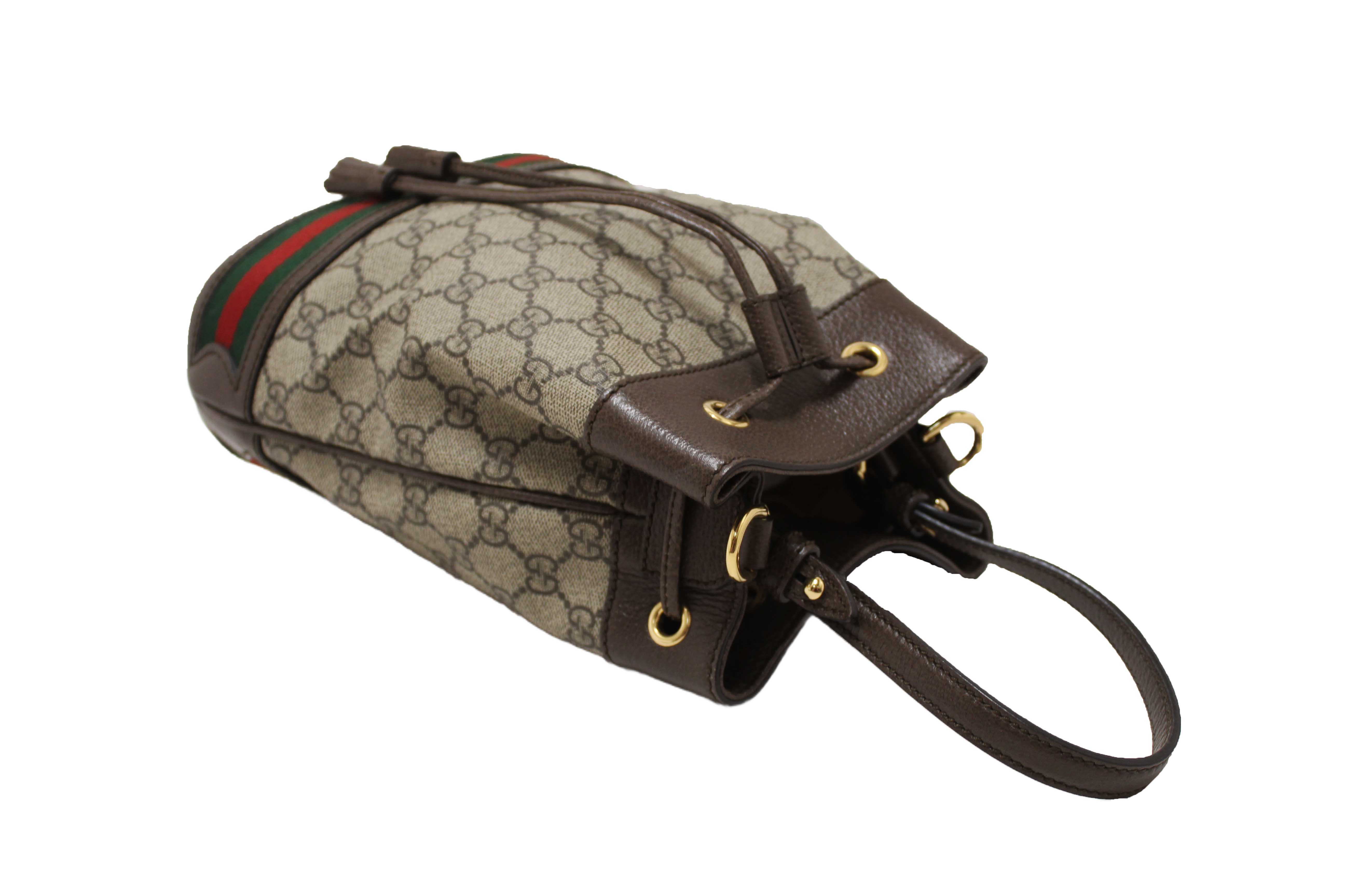 Authentic Gucci Brown Ophidia GG Supreme Small Bucket Bag 550621