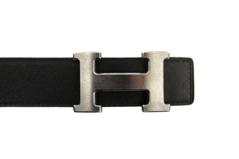 Authentic Hermes Black/Brown Leather H Belt Buckle Reversible Belt size 85