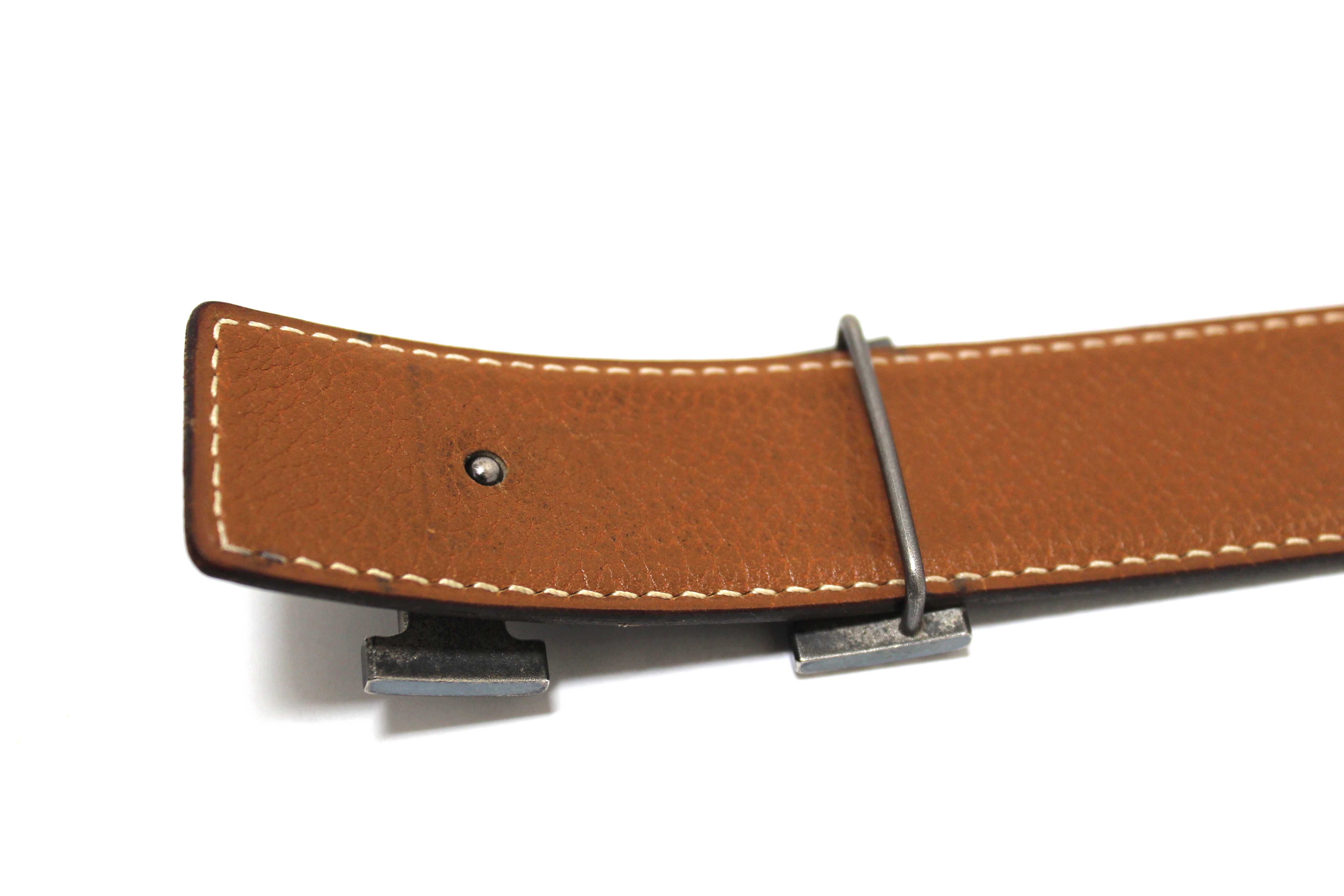 Authentic Hermes Black/Brown Leather H Belt Buckle Reversible Belt size 85
