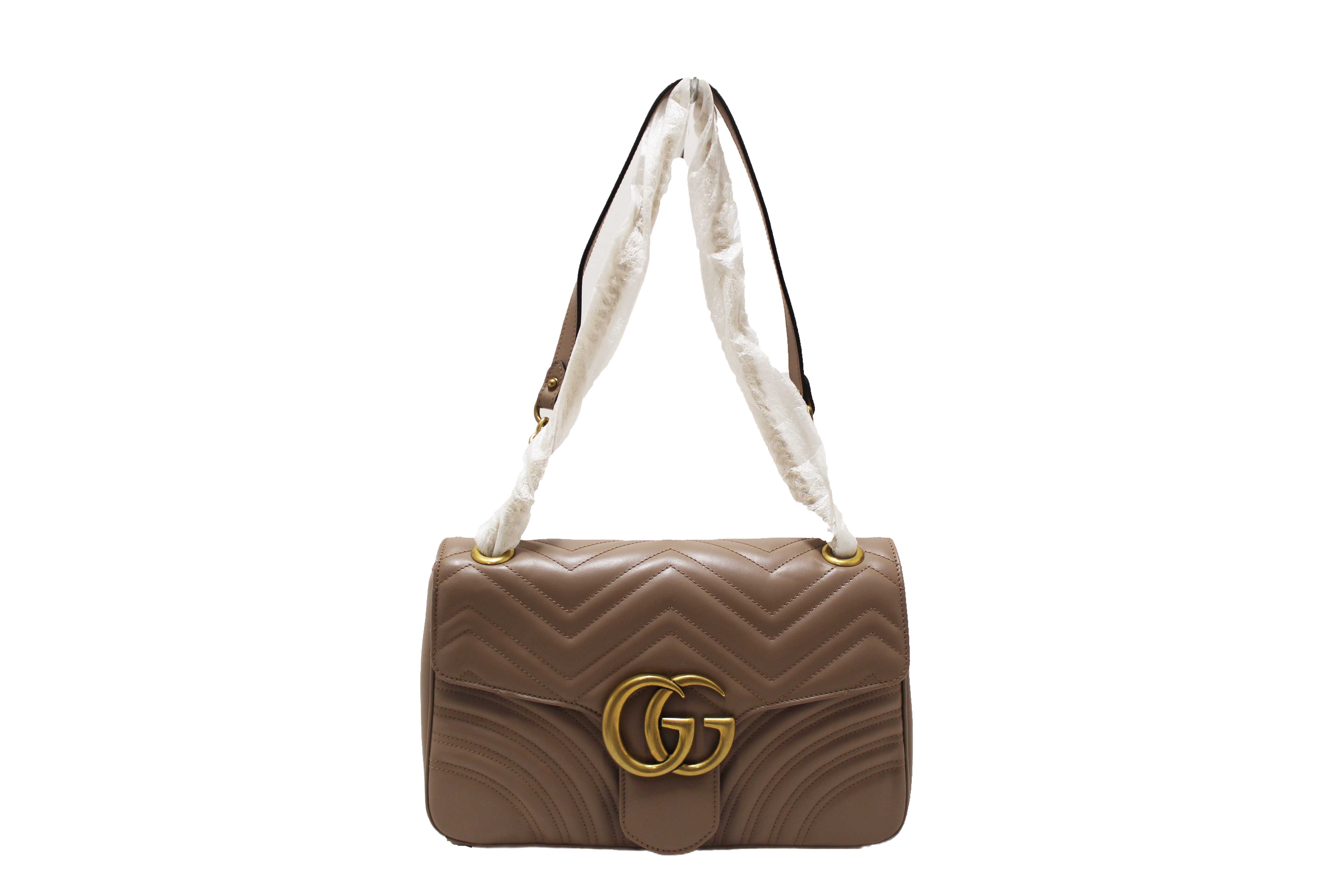 Authentic NEW Gucci Porcelain Rose Marmont Matelassé Chevron Leather Medium Shoulder Bag 443496