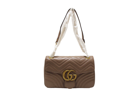 Authentic NEW Gucci Porcelain Rose Marmont Matelassé Chevron Leather Medium Shoulder Bag 443496