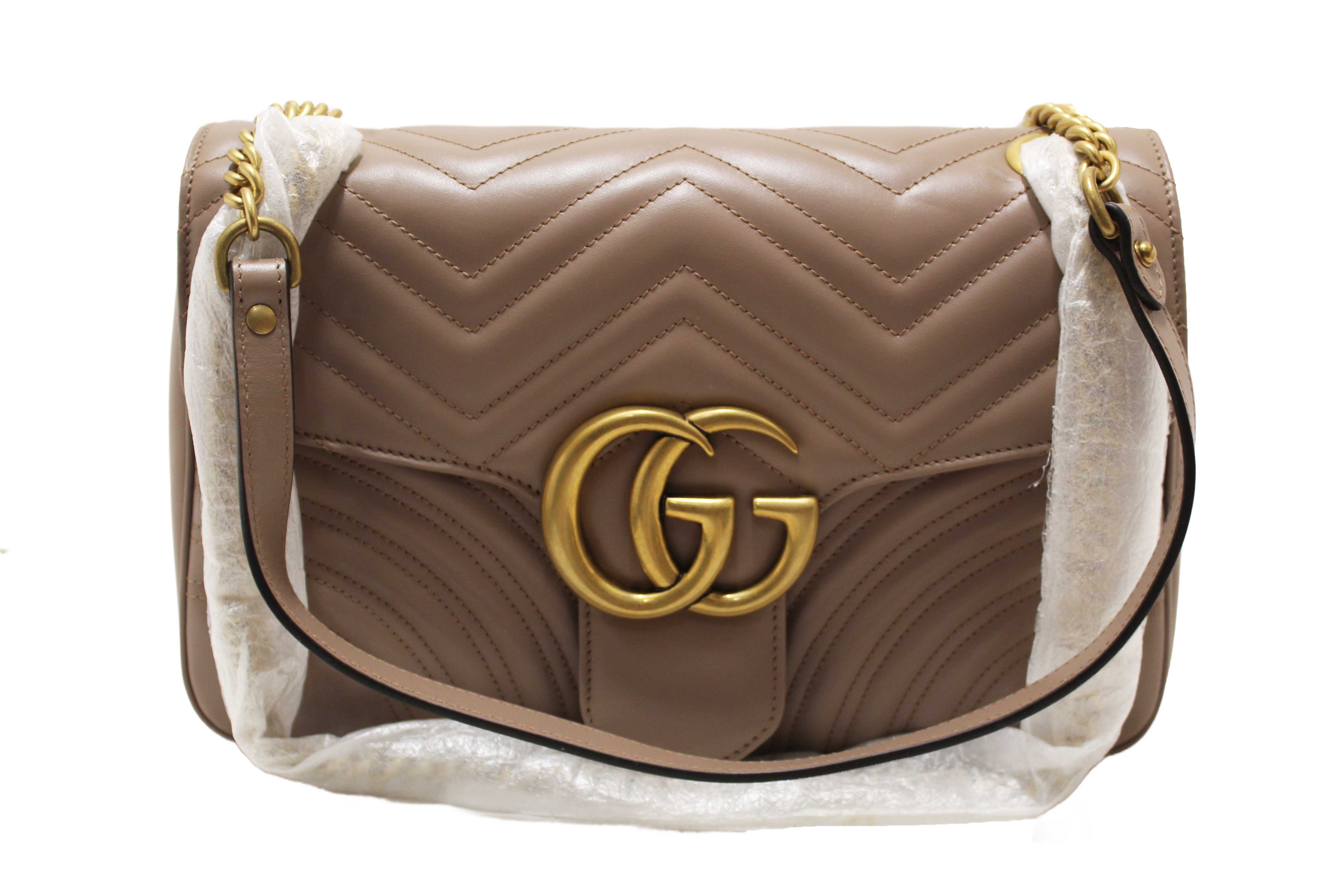 Authentic NEW Gucci Porcelain Rose Marmont Matelassé Chevron Leather Medium Shoulder Bag 443496