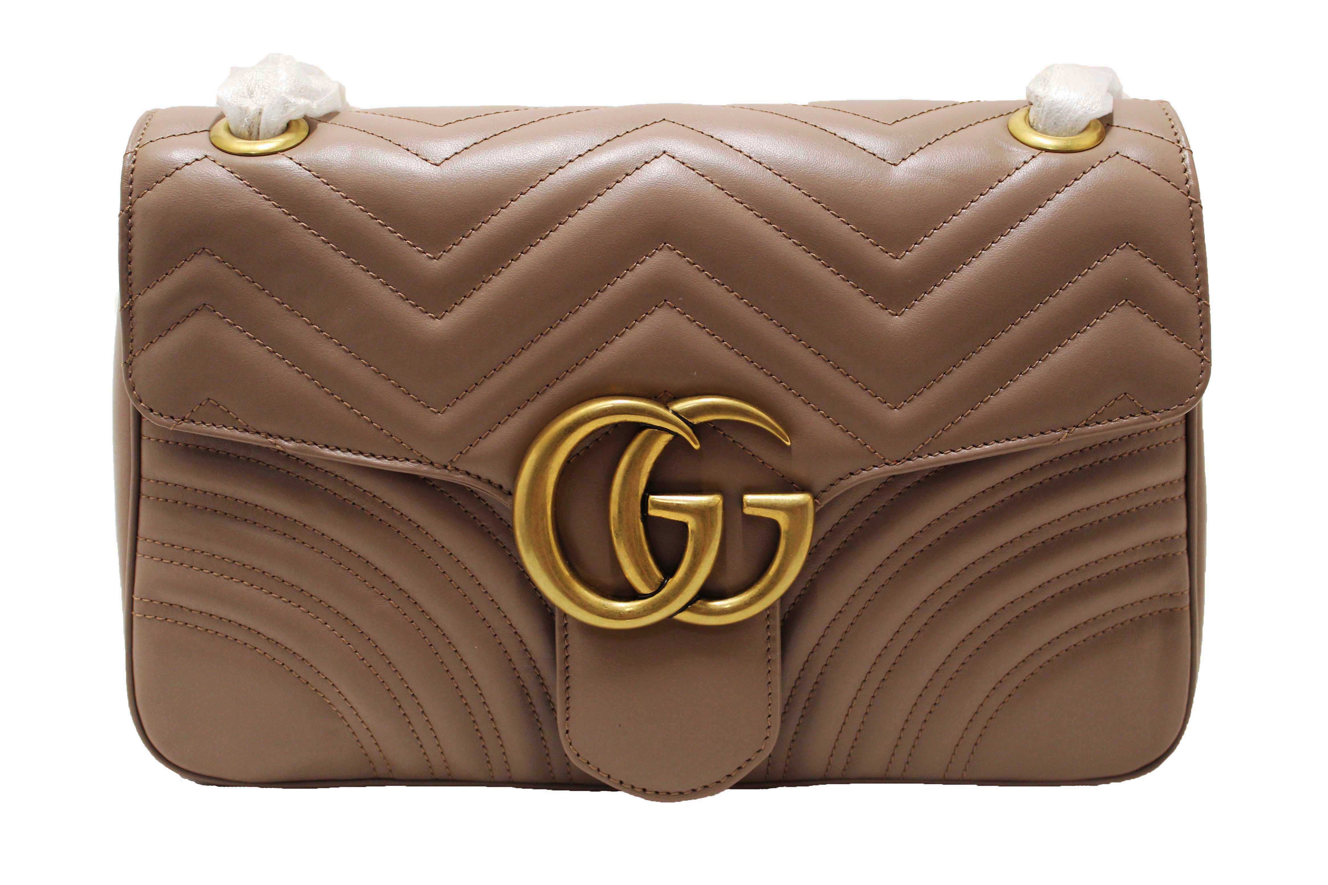 Authentic NEW Gucci Porcelain Rose Marmont Matelassé Chevron Leather Medium Shoulder Bag 443496