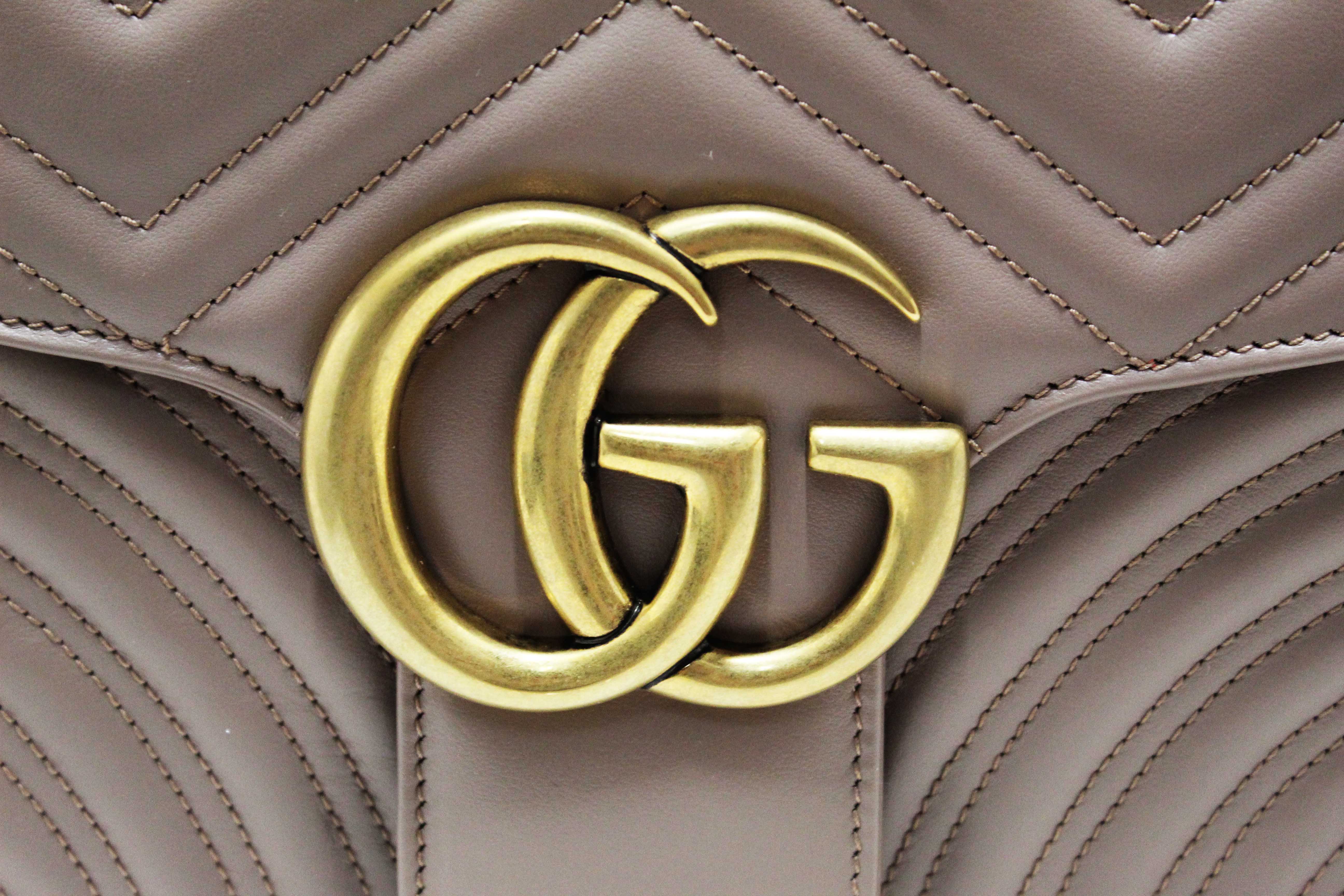Authentic NEW Gucci Porcelain Rose Marmont Matelassé Chevron Leather Medium Shoulder Bag 443496