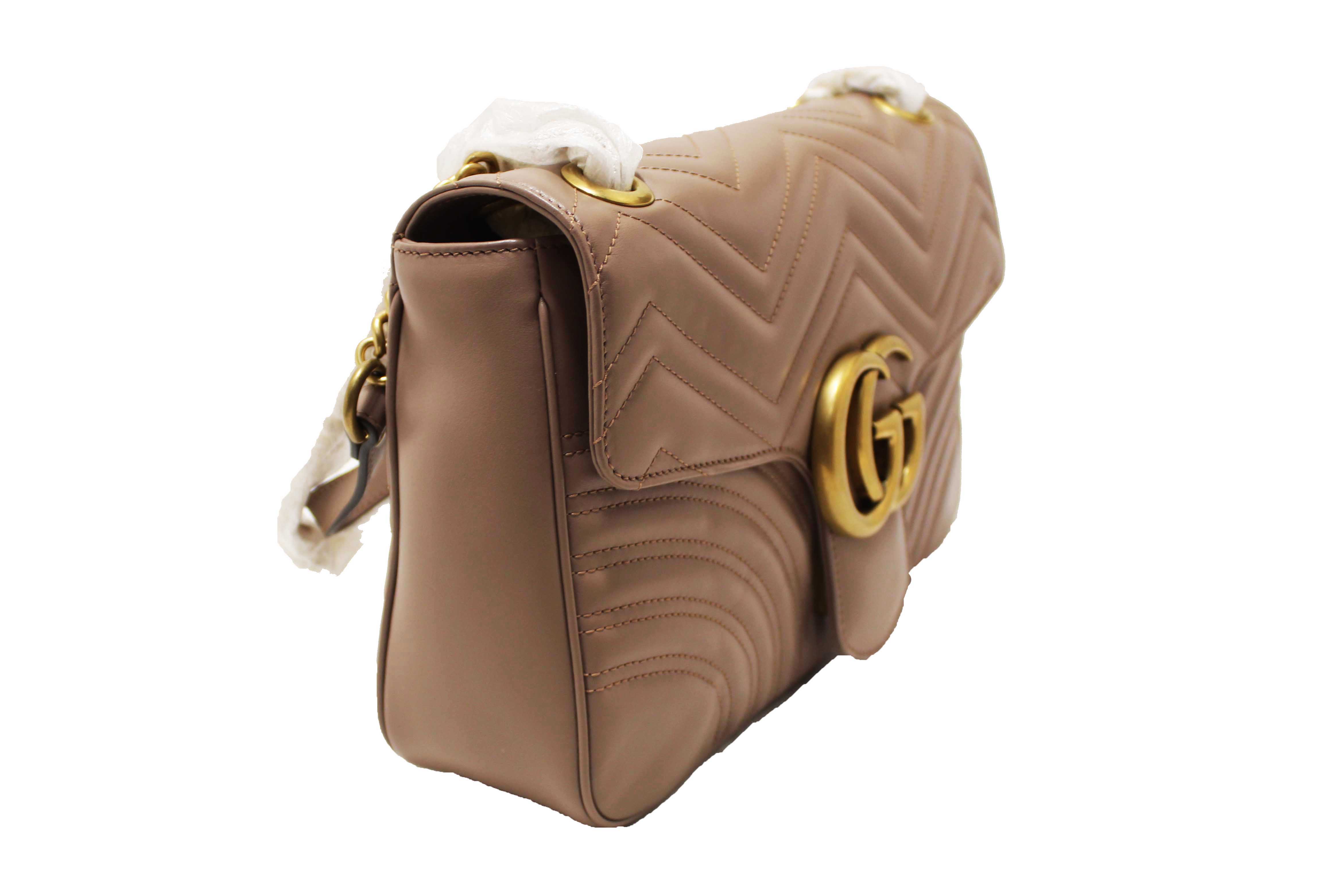 Authentic NEW Gucci Porcelain Rose Marmont Matelassé Chevron Leather Medium Shoulder Bag 443496