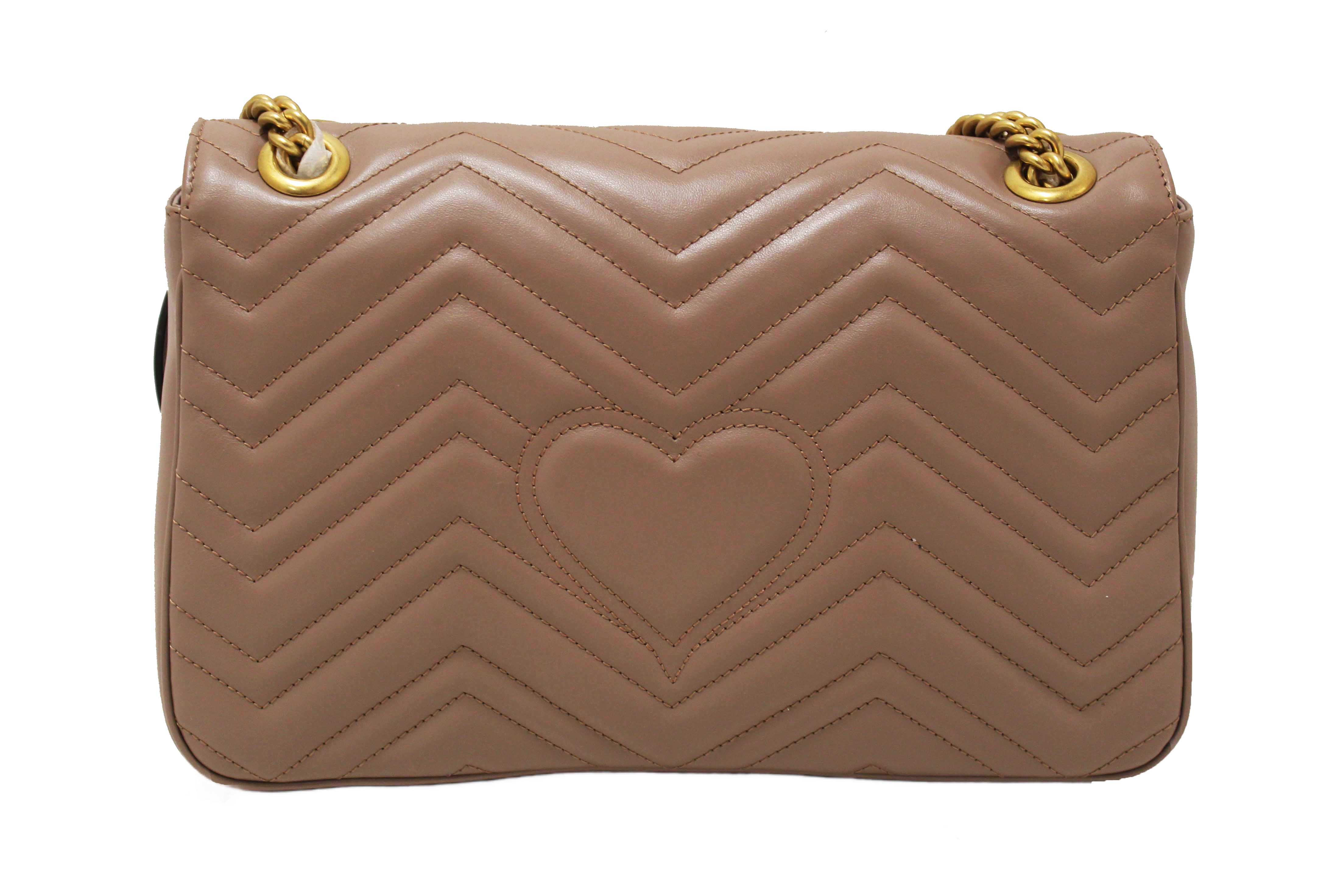 Authentic NEW Gucci Porcelain Rose Marmont Matelassé Chevron Leather Medium Shoulder Bag 443496