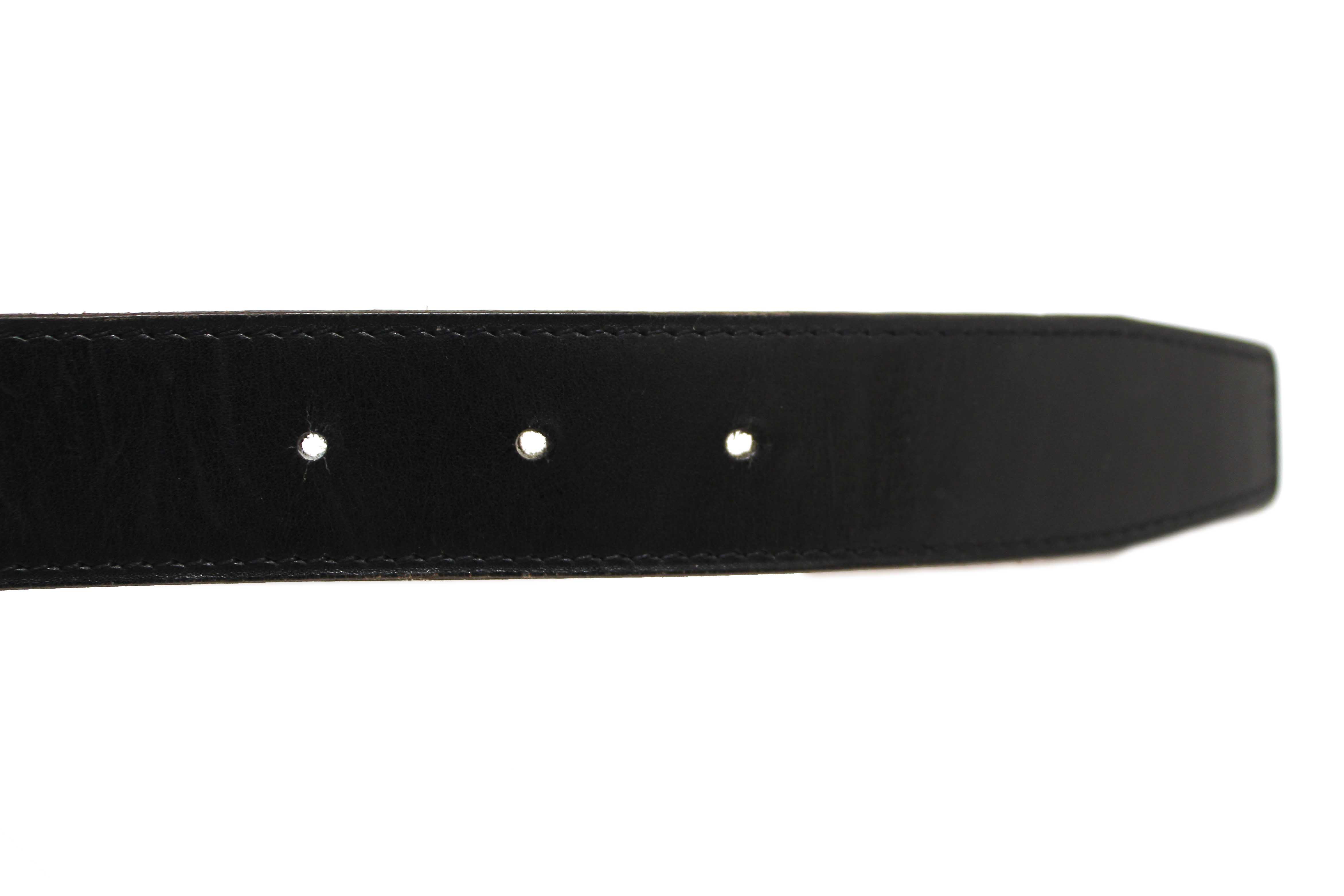 Authentic Hermes Black/Brown Leather H Belt Buckle Reversible Belt size 85