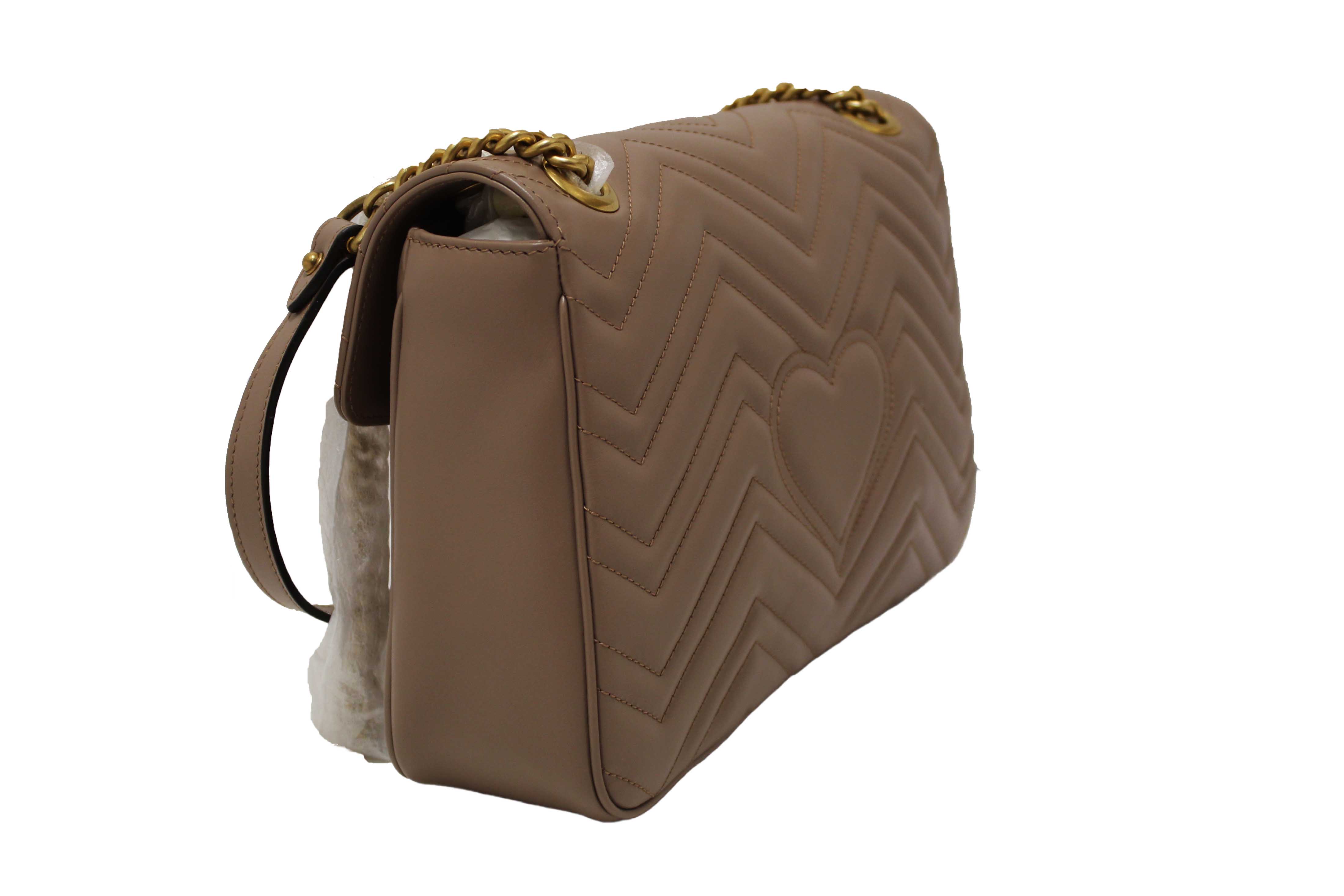 Authentic NEW Gucci Porcelain Rose Marmont Matelassé Chevron Leather Medium Shoulder Bag 443496