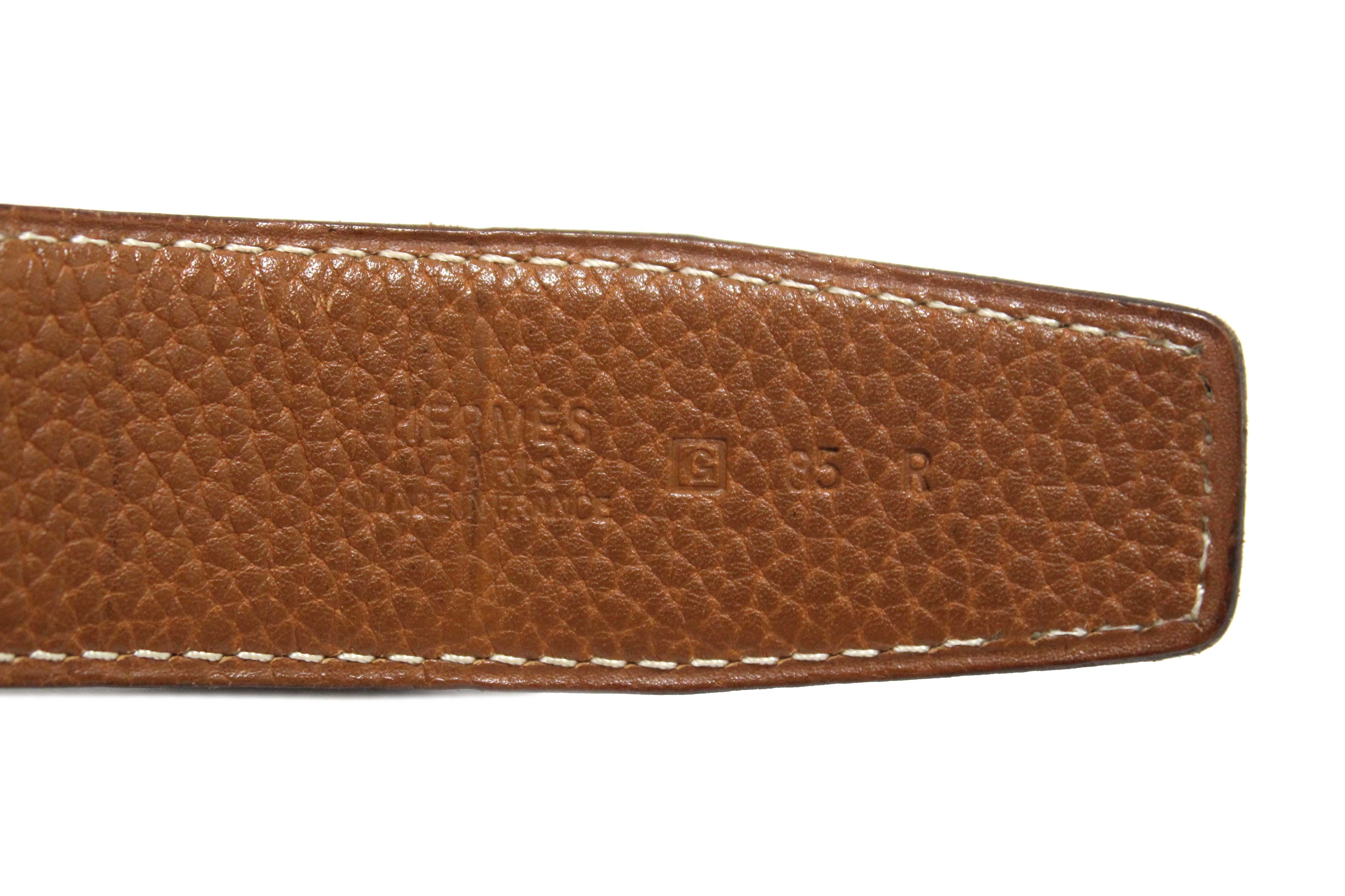 Authentic Hermes Black/Brown Leather H Belt Buckle Reversible Belt size 85