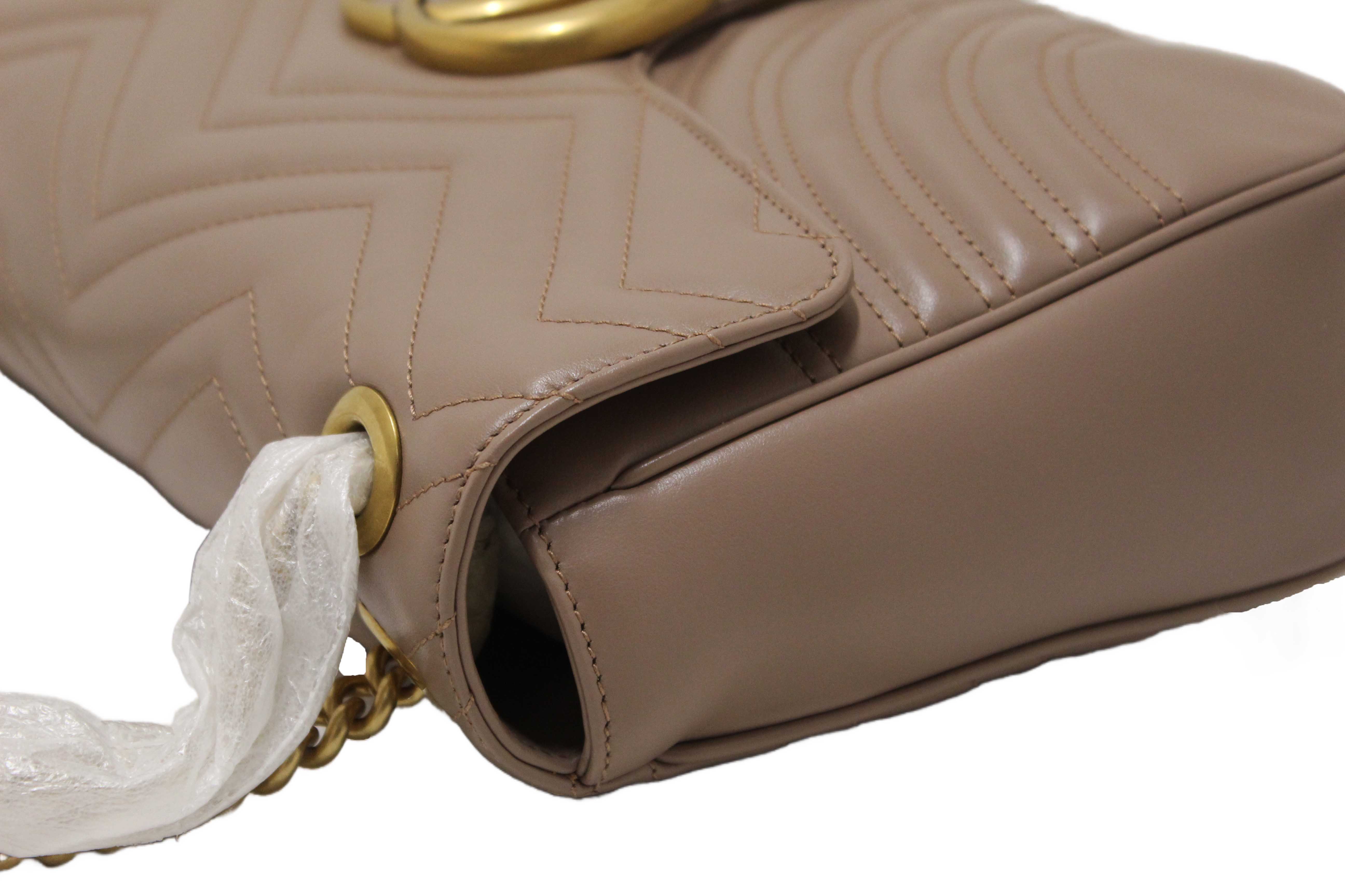 Authentic NEW Gucci Porcelain Rose Marmont Matelassé Chevron Leather Medium Shoulder Bag 443496