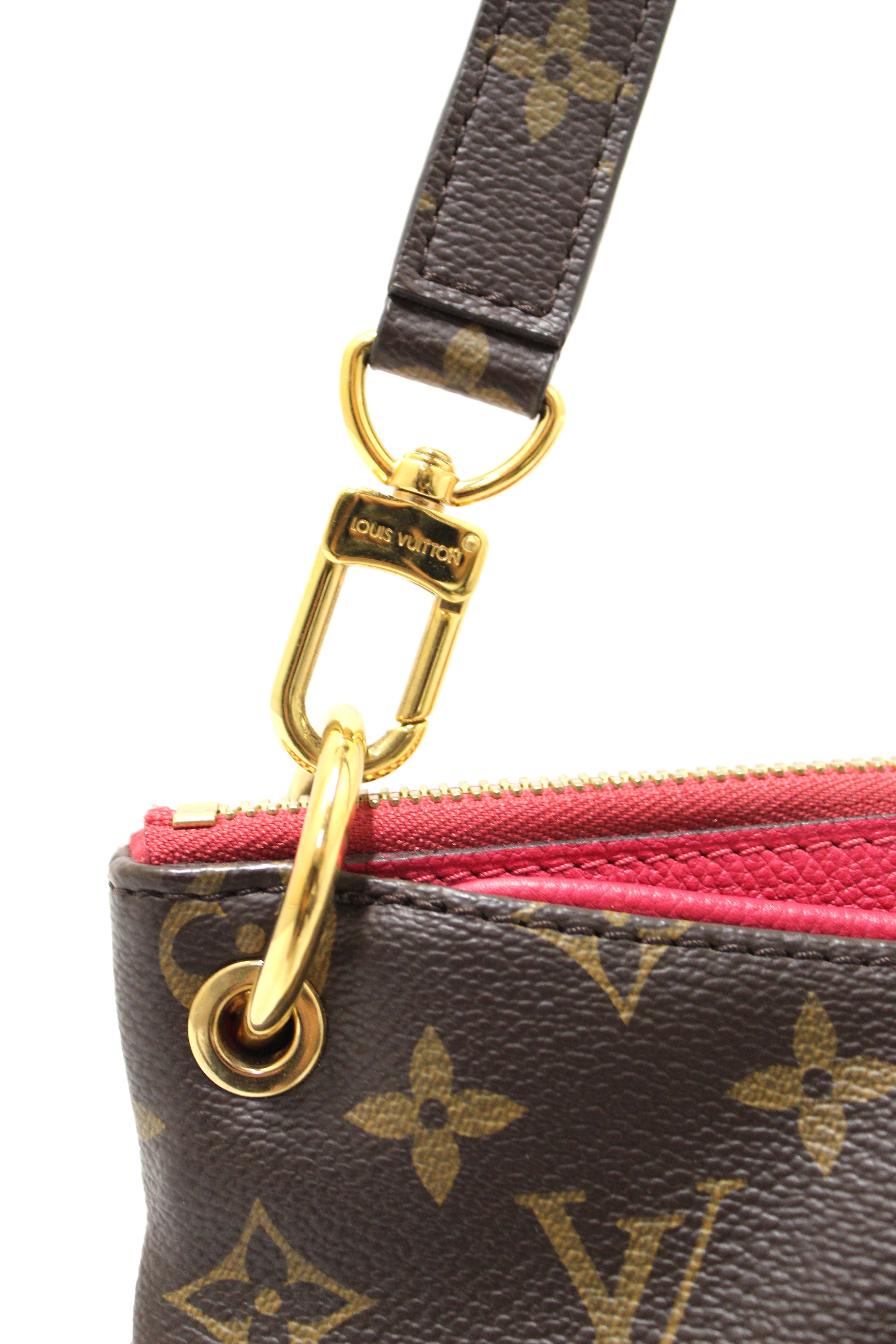 Authentic Louis Vuitton Classic Monogram with Fuchsia Calfskin Leather Pallas MM Handbag