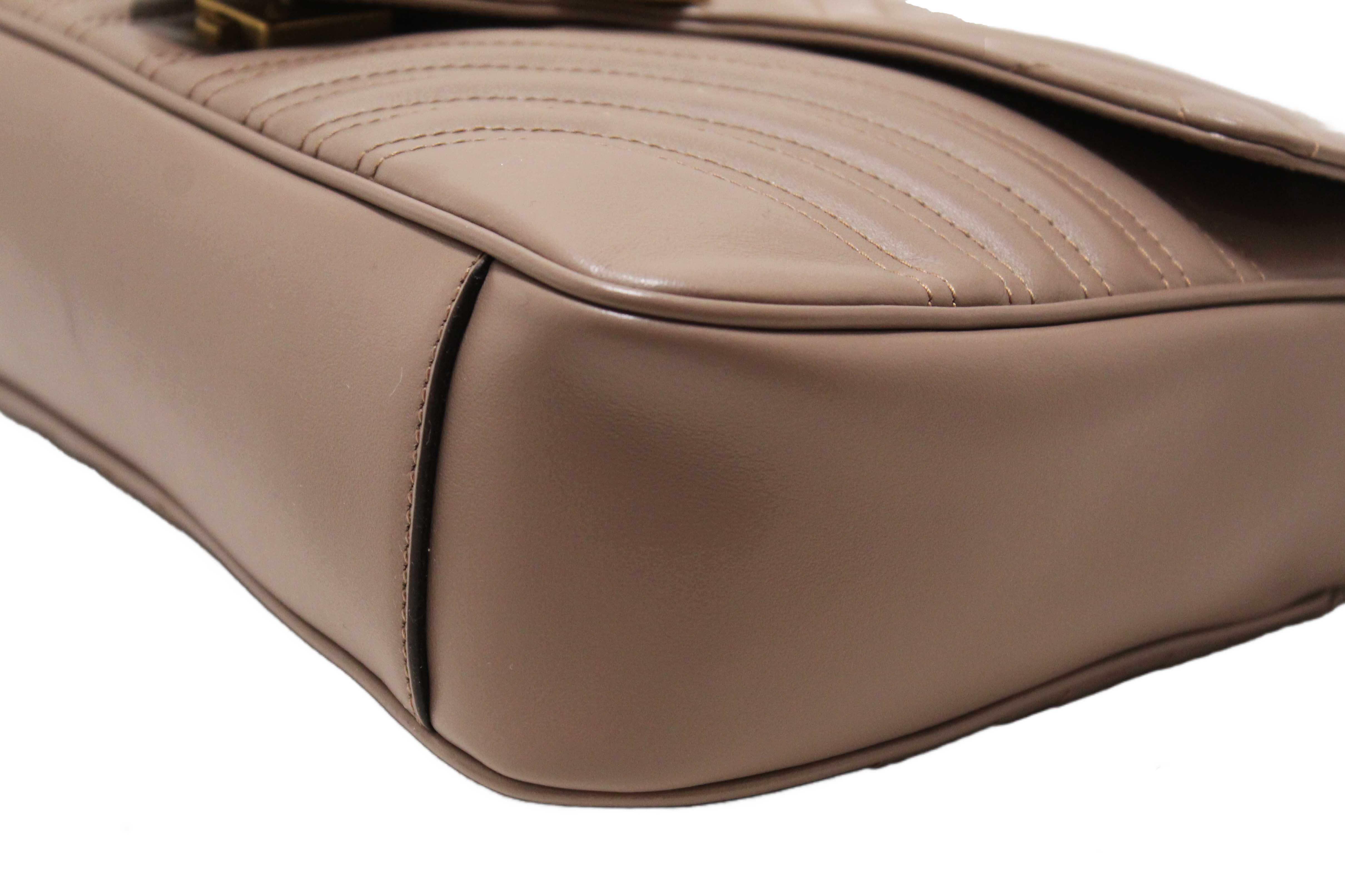 Authentic NEW Gucci Porcelain Rose Marmont Matelassé Chevron Leather Medium Shoulder Bag 443496