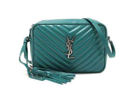 Authentic YSL Yves Saint Laurent Turquoise Leather Lou Camera Messenger Bag