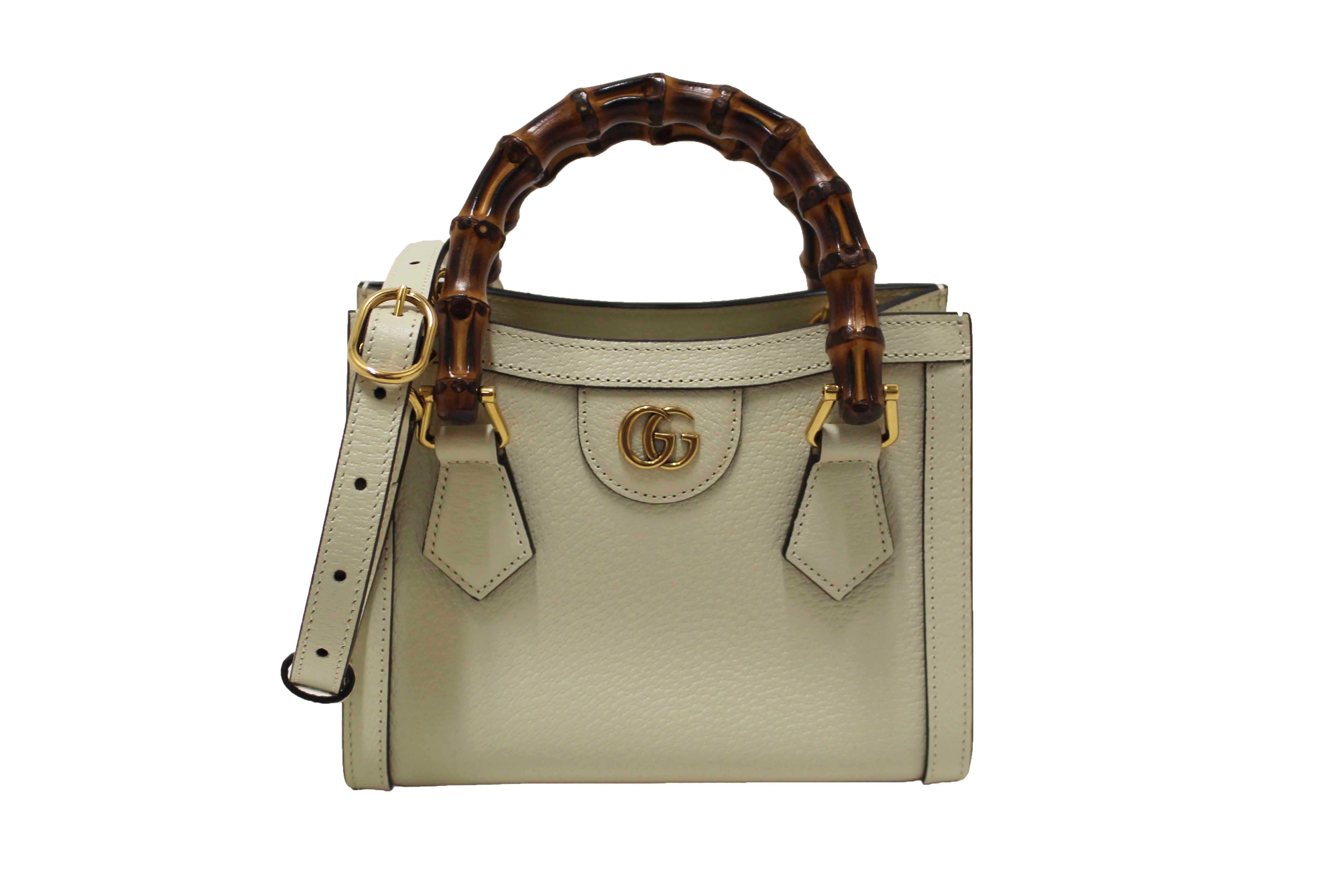 Authentic NEW Gucci White Leather Diana Small Tote Bag 702732