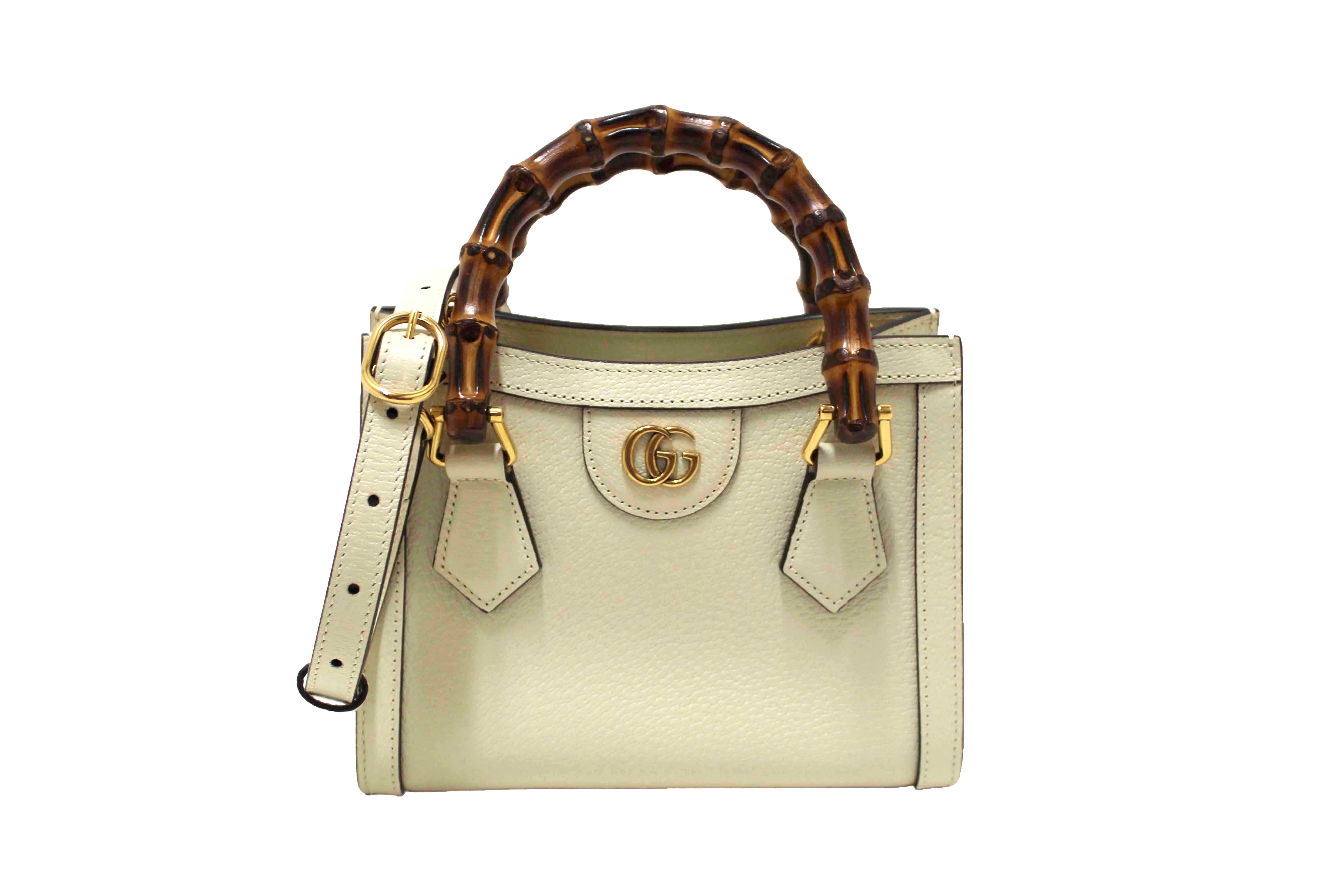 Authentic NEW Gucci White Leather Diana Small Tote Bag 702732