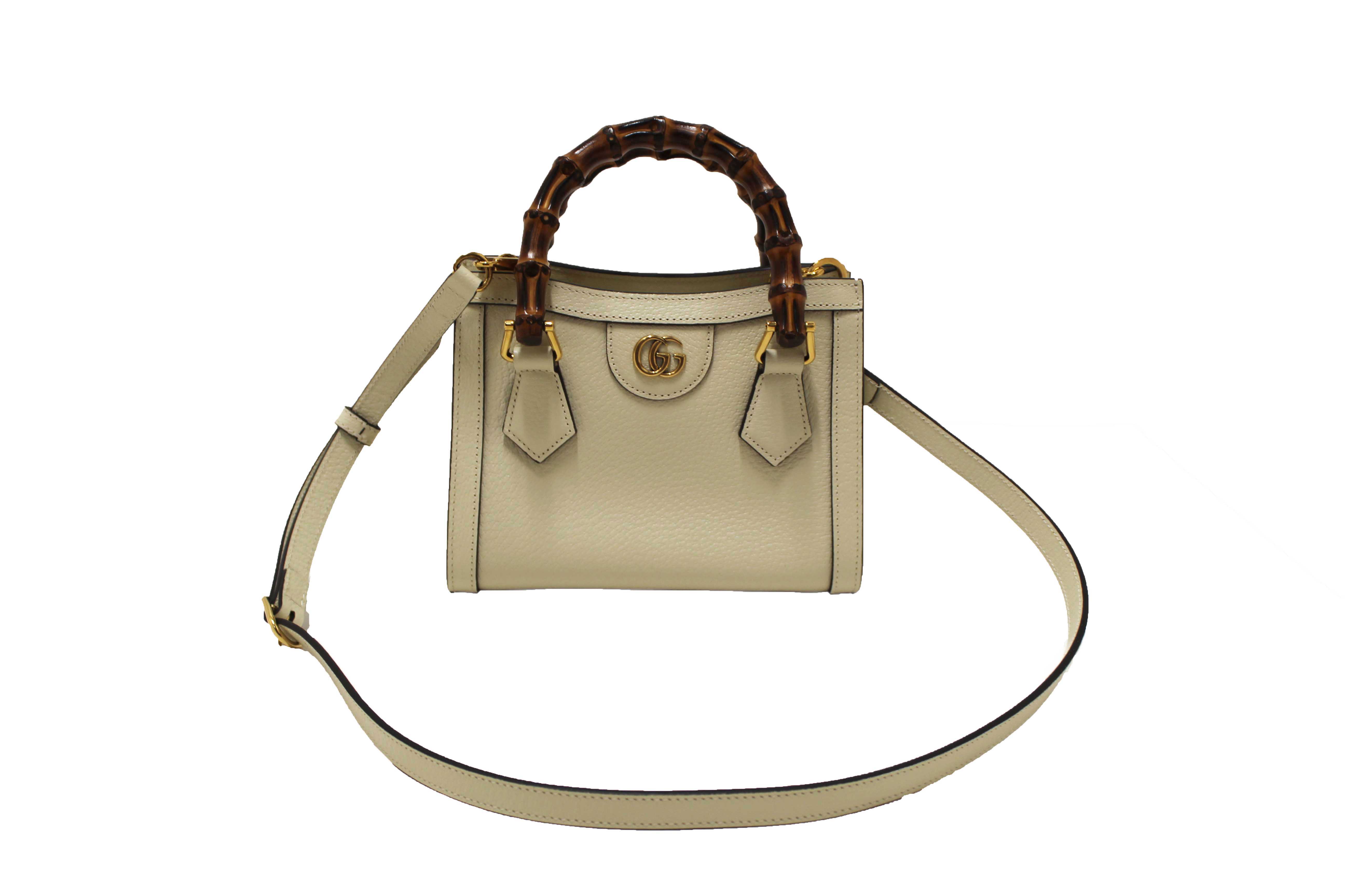 Authentic NEW Gucci White Leather Diana Small Tote Bag 702732