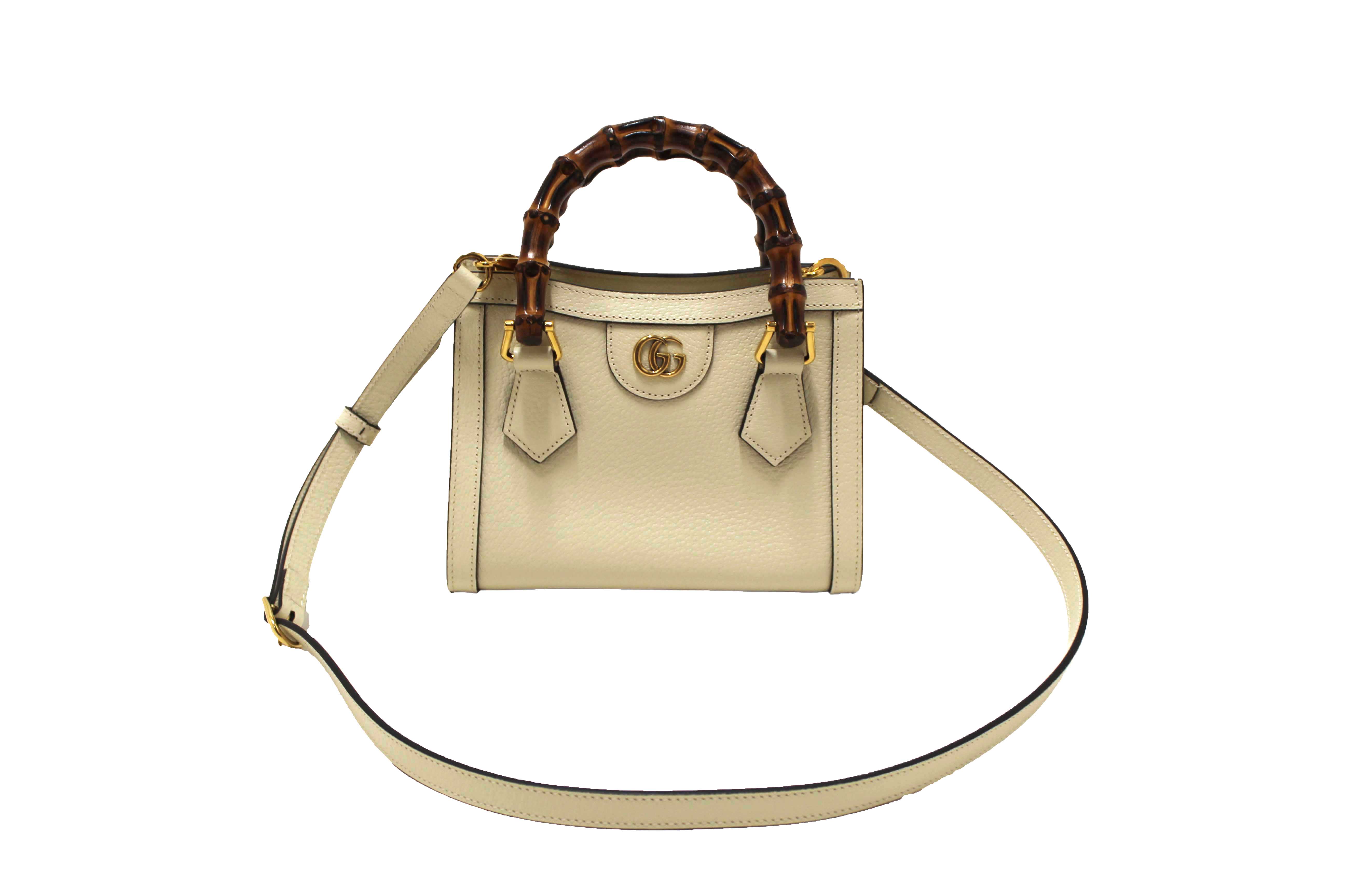 Authentic NEW Gucci White Leather Diana Small Tote Bag 702732