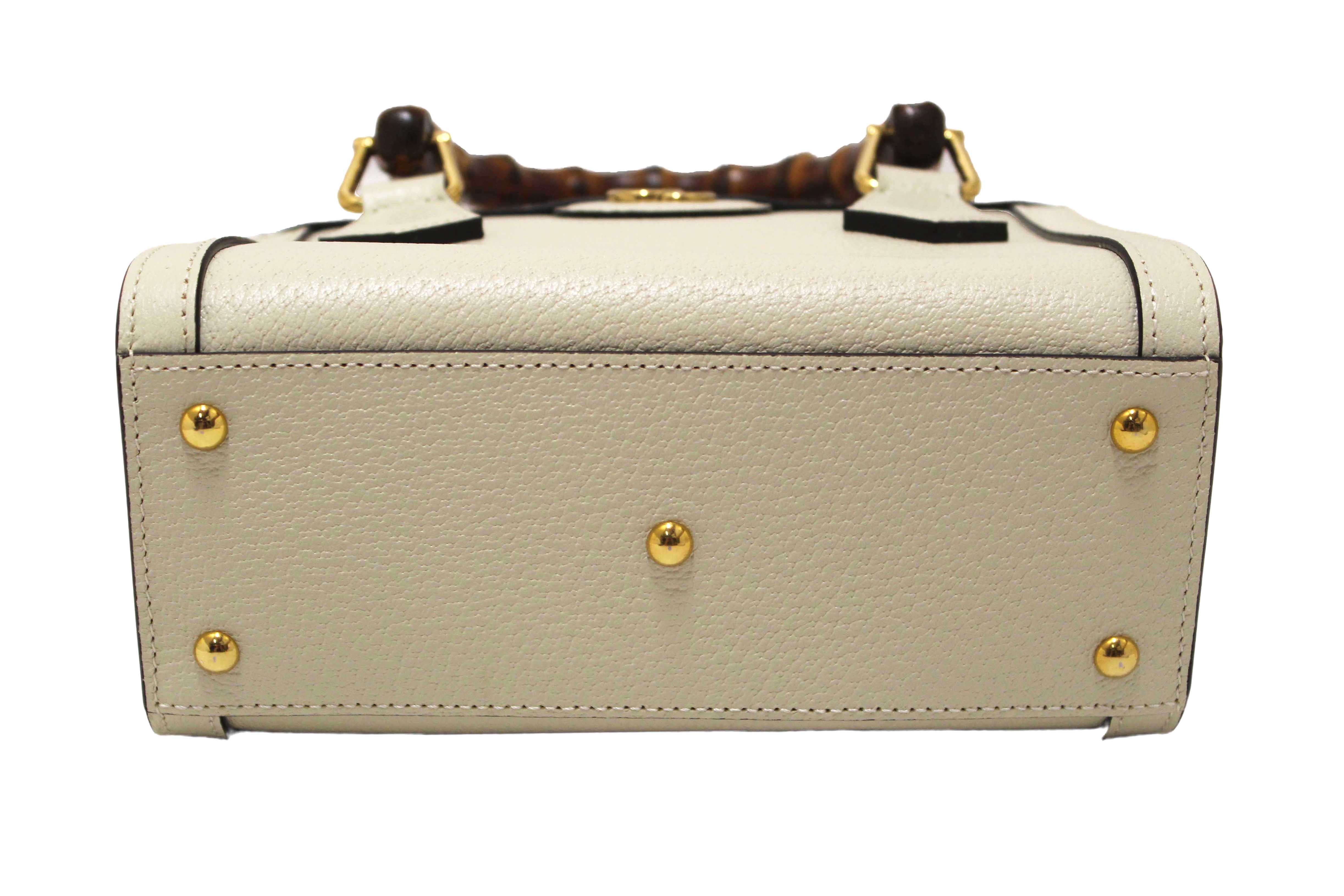 Authentic NEW Gucci White Leather Diana Small Tote Bag 702732