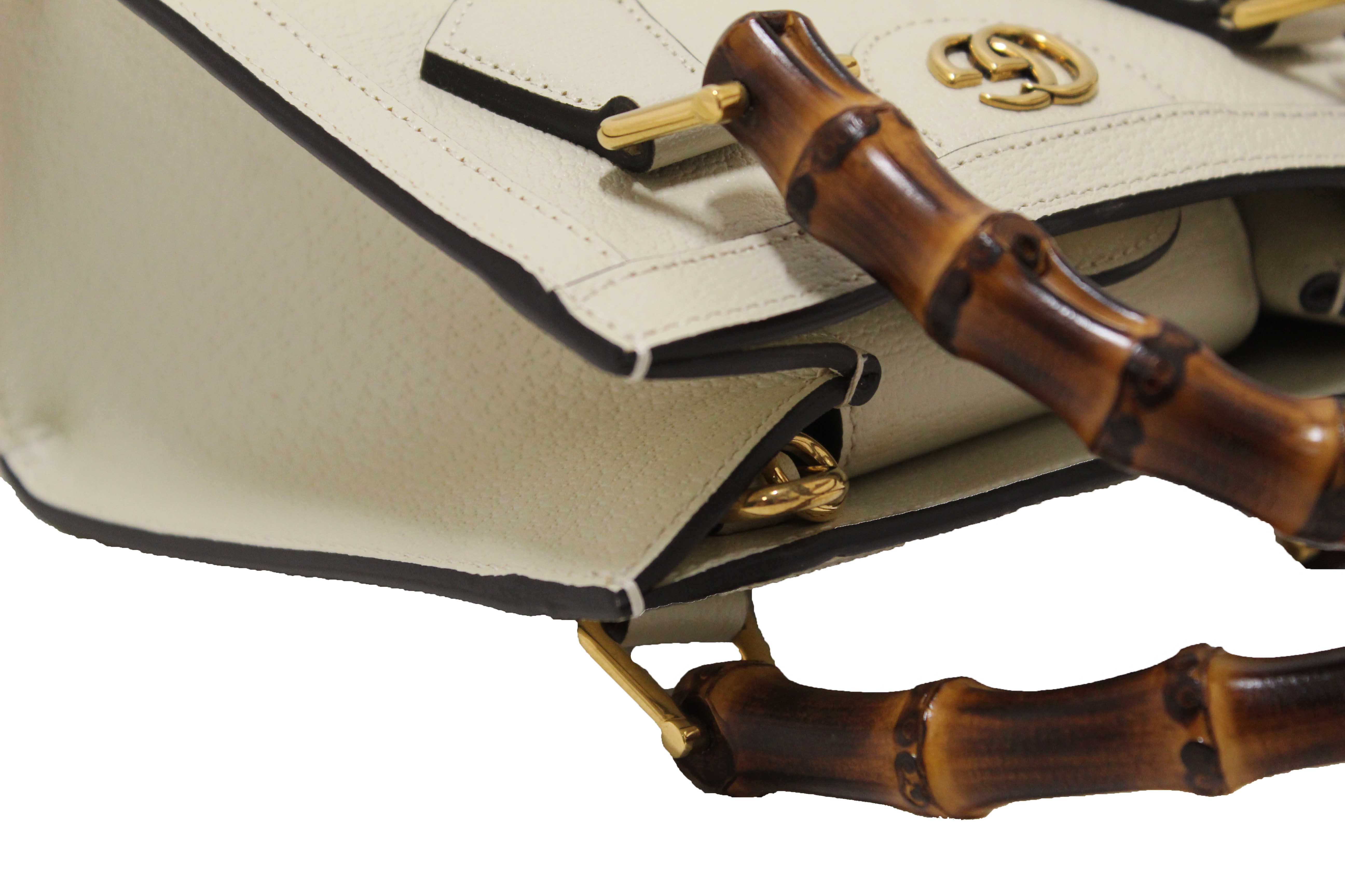 Authentic NEW Gucci White Leather Diana Small Tote Bag 702732