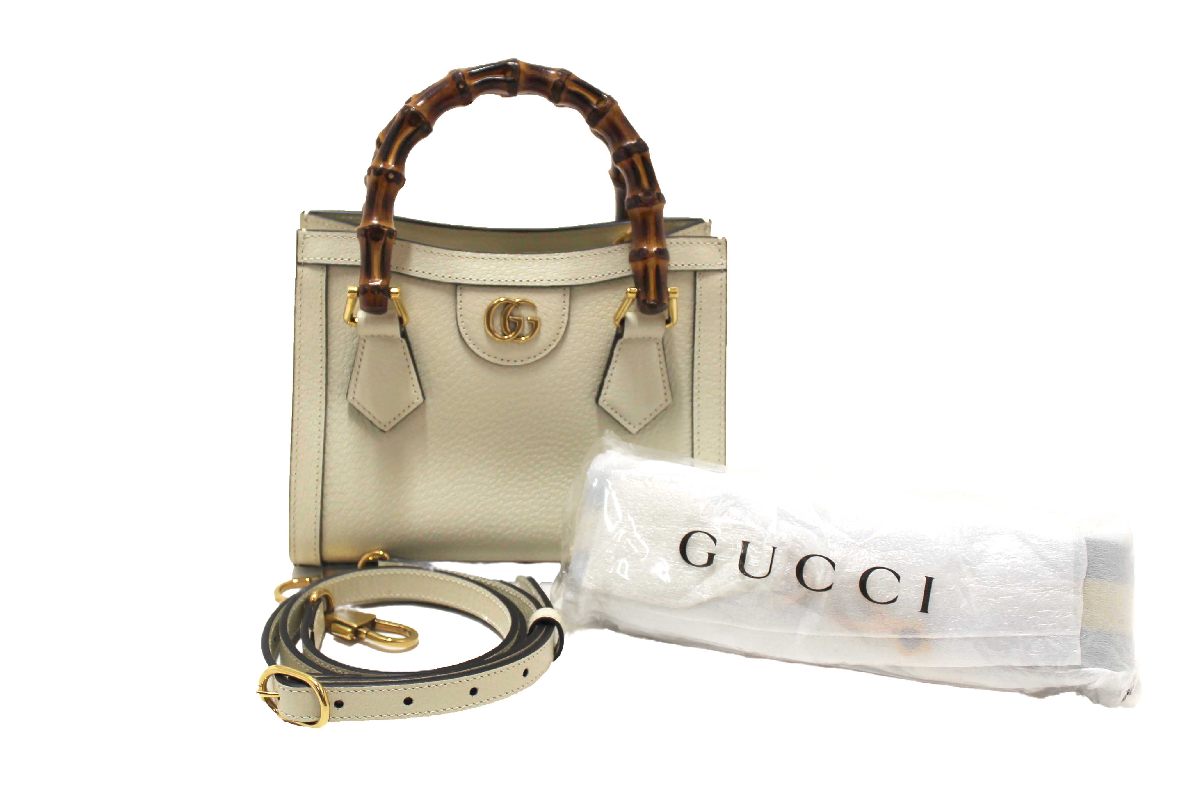 Authentic NEW Gucci White Leather Diana Small Tote Bag 702732