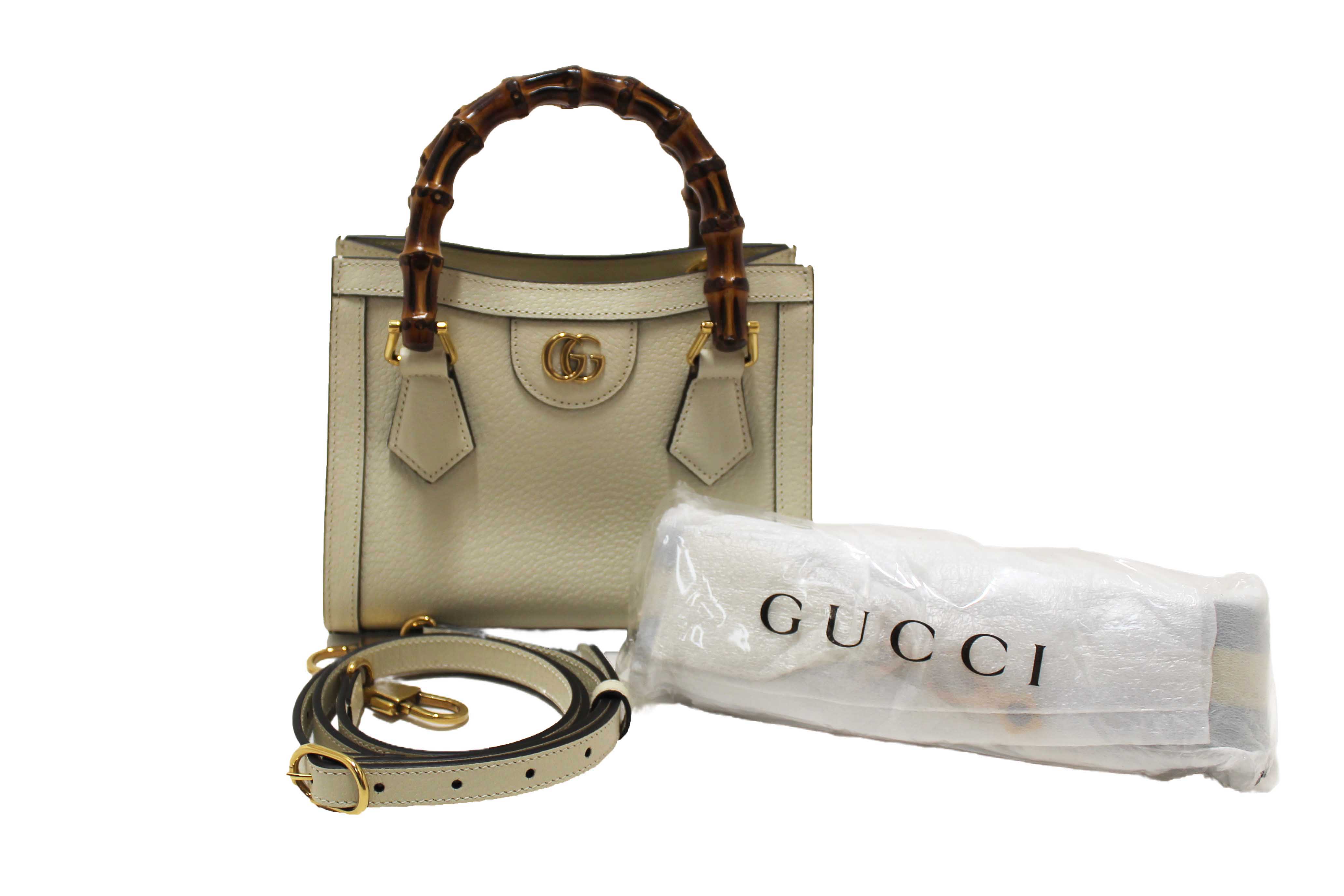 Authentic NEW Gucci White Leather Diana Small Tote Bag 702732