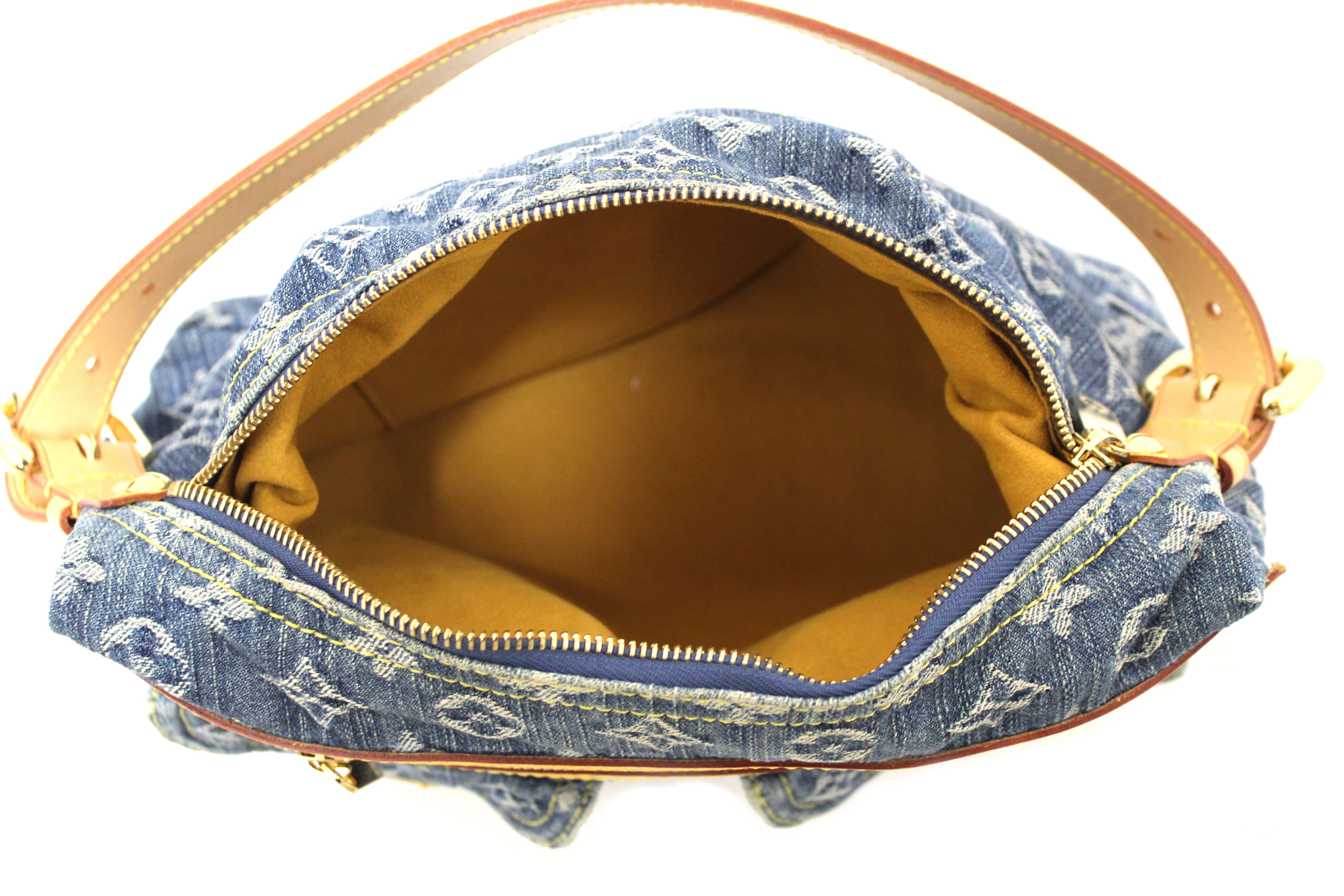 Authentic Louis Vuitton Blue Denim Monogram Baggy PM Shoulder Bag