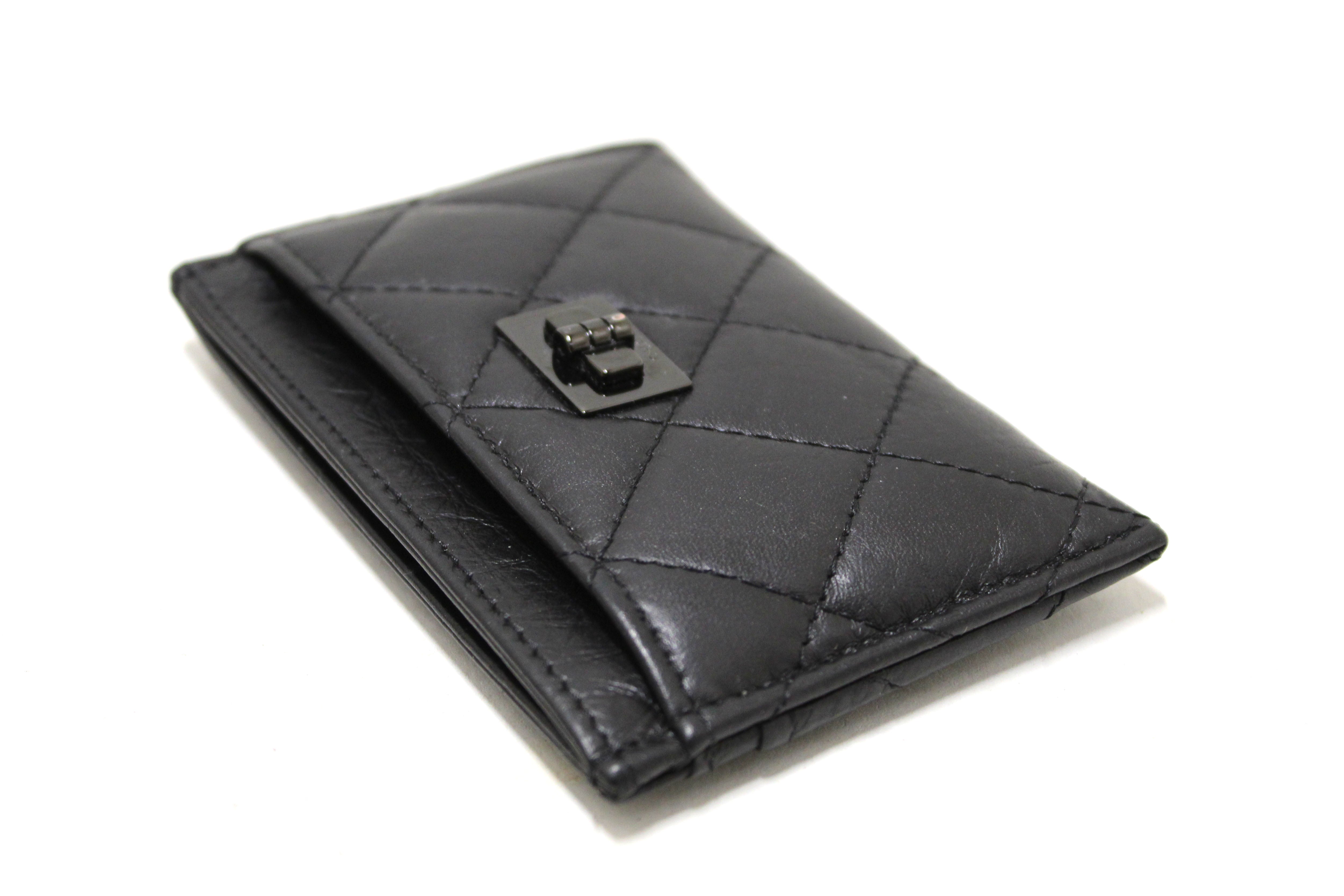 Authentic Chanel Black Calfskin Quilted Reissue Card Holder