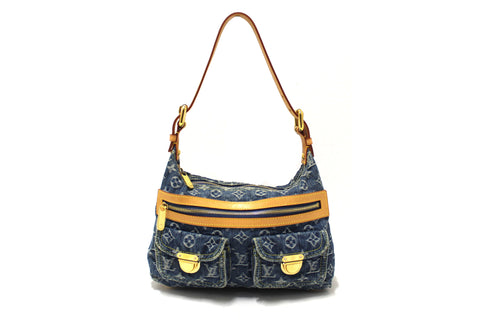 Authentic Louis Vuitton Blue Denim Monogram Baggy PM Shoulder Bag