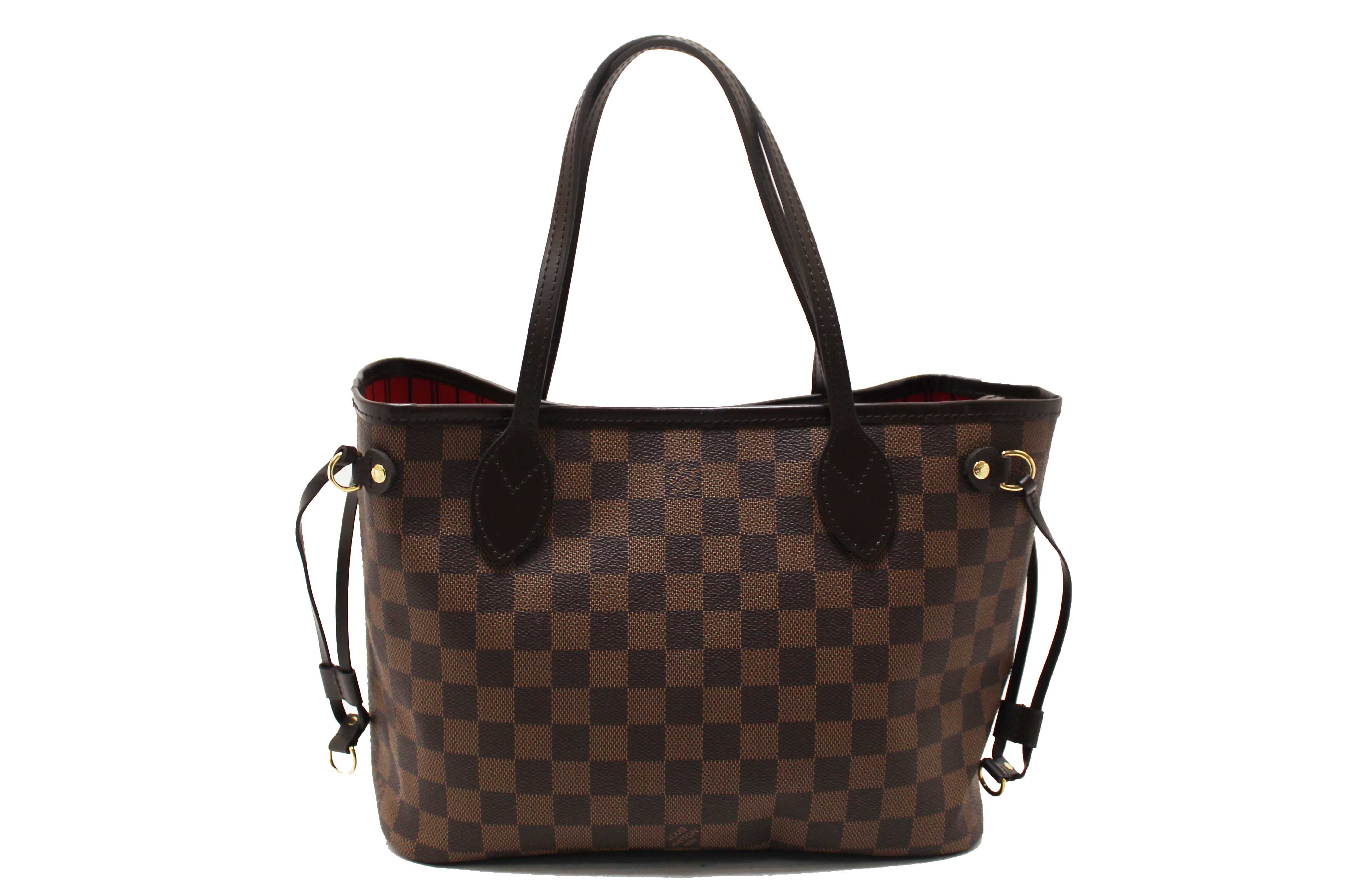 Authentic Louis Vuitton Damier Ebene Canvas Neverfull PM Shoulder Tote Bag