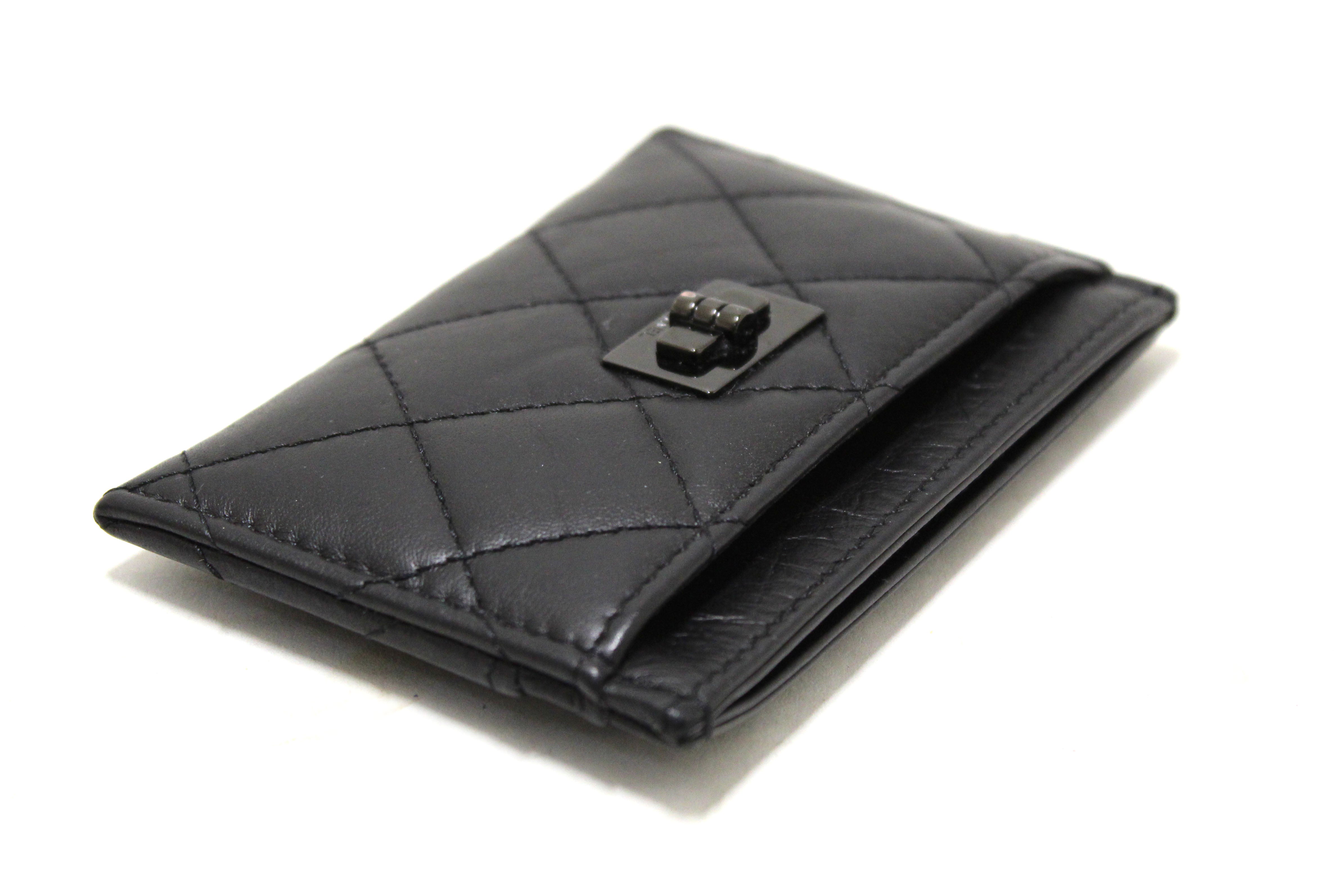 Authentic Chanel Black Calfskin Quilted Reissue Card Holder – Paris Station  Shop