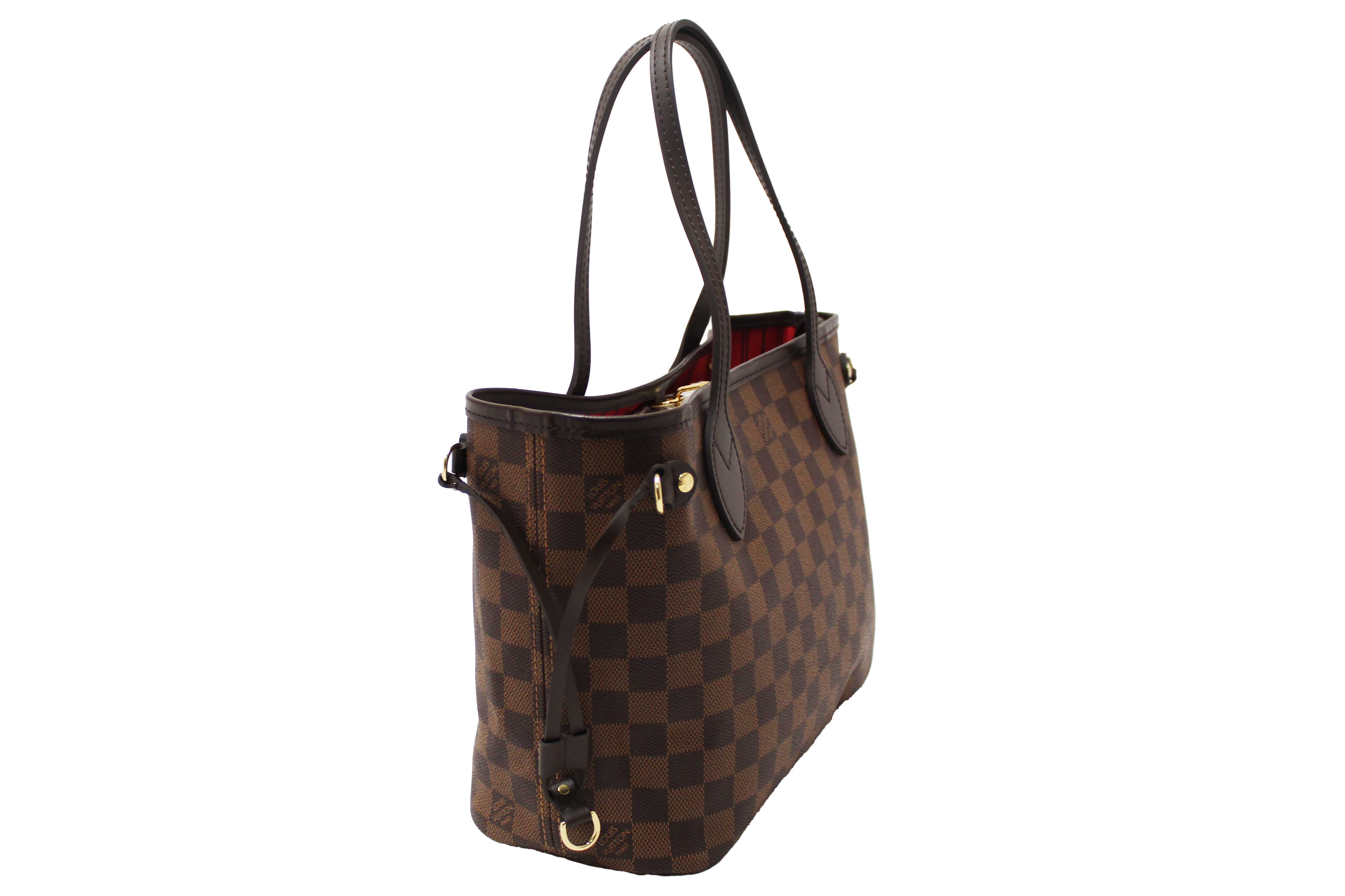 Authentic Louis Vuitton Damier Ebene Canvas Neverfull PM Shoulder Tote Bag