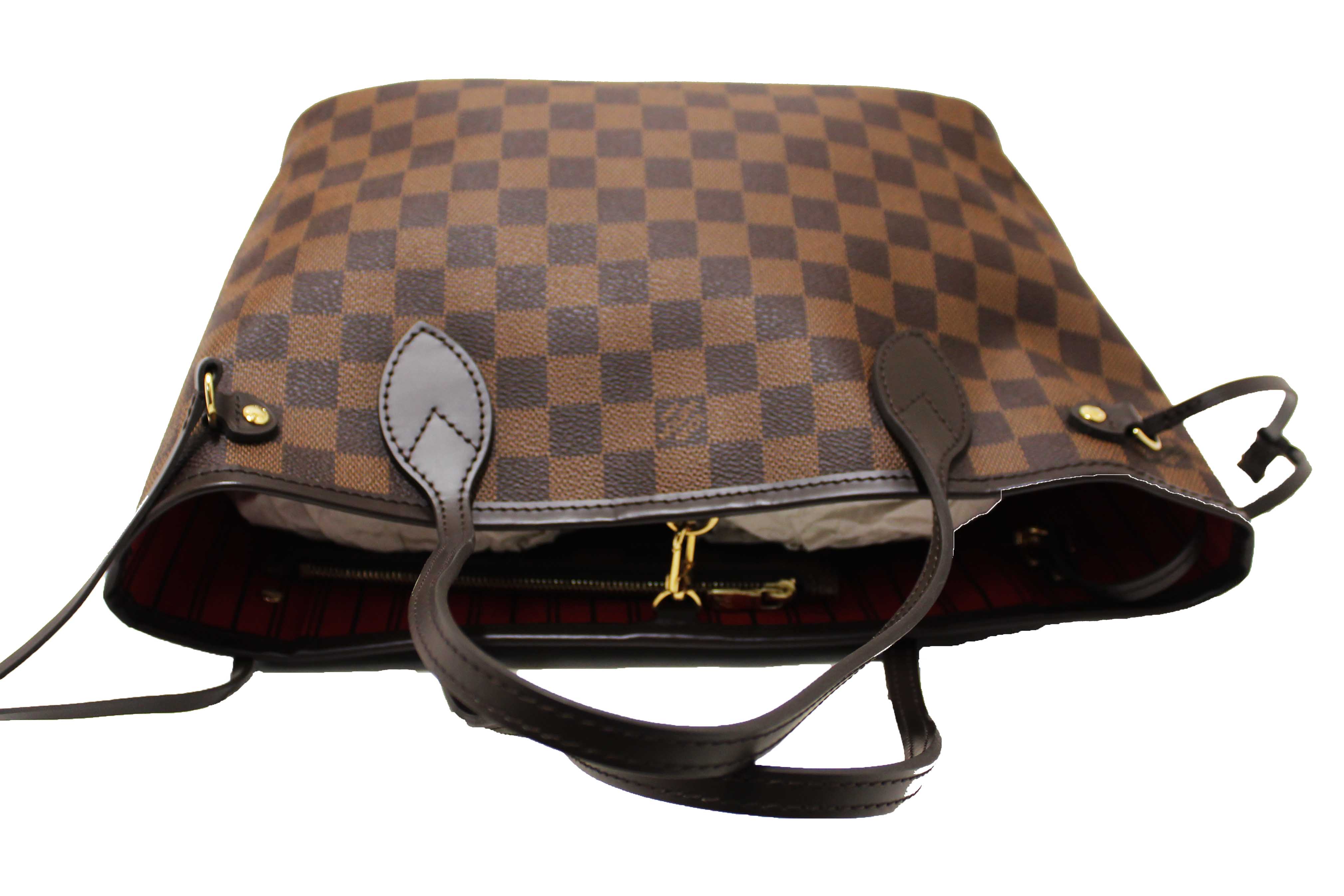 Authentic Louis Vuitton Damier Ebene Canvas Neverfull PM Shoulder Tote Bag