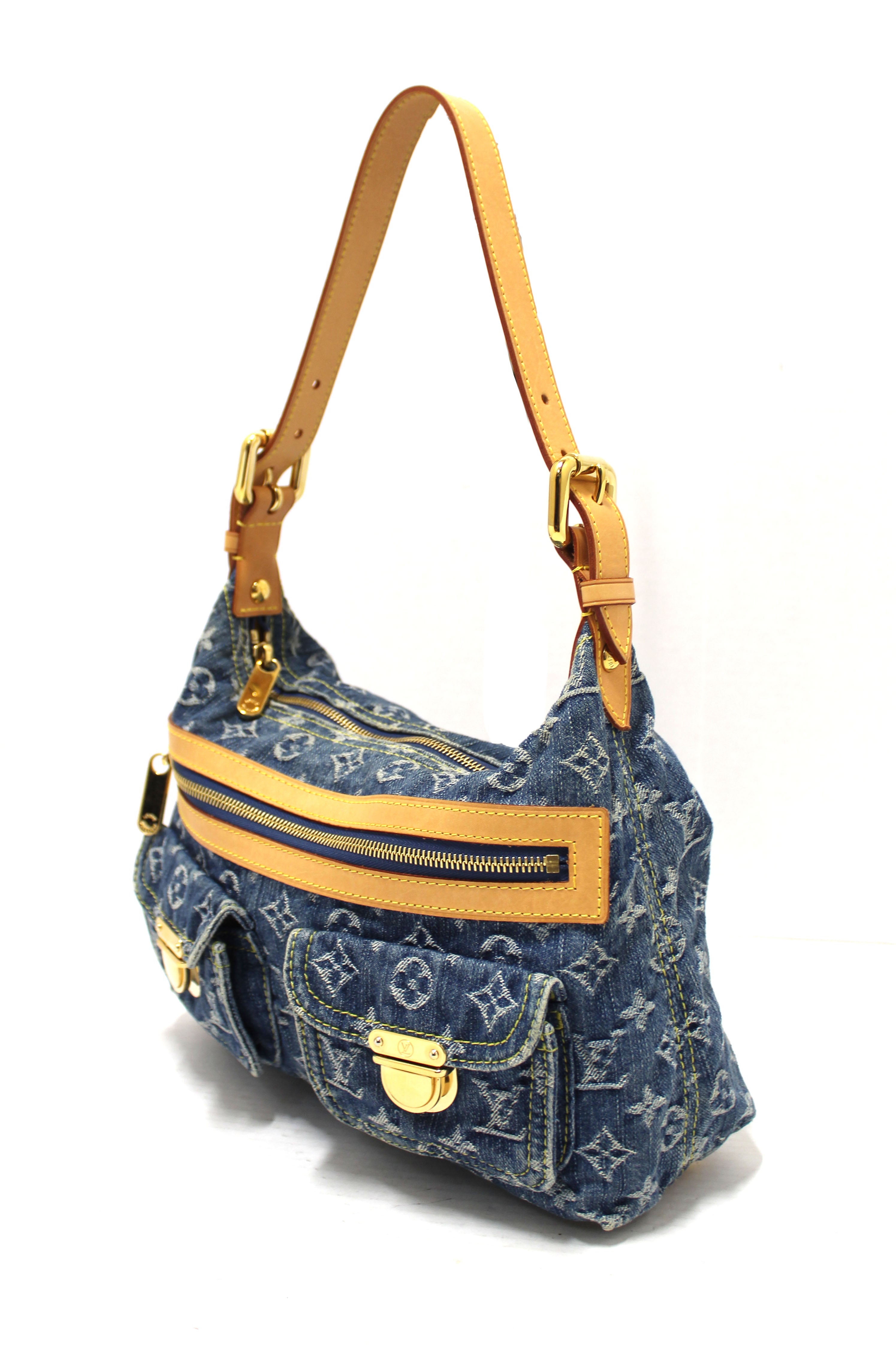 Authentic Louis Vuitton Blue Denim Monogram Baggy PM Shoulder Bag