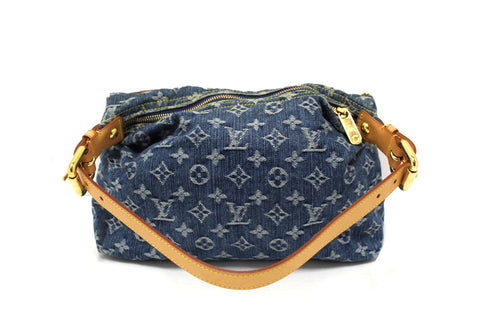 Authentic Louis Vuitton Blue Denim Monogram Baggy PM Shoulder Bag