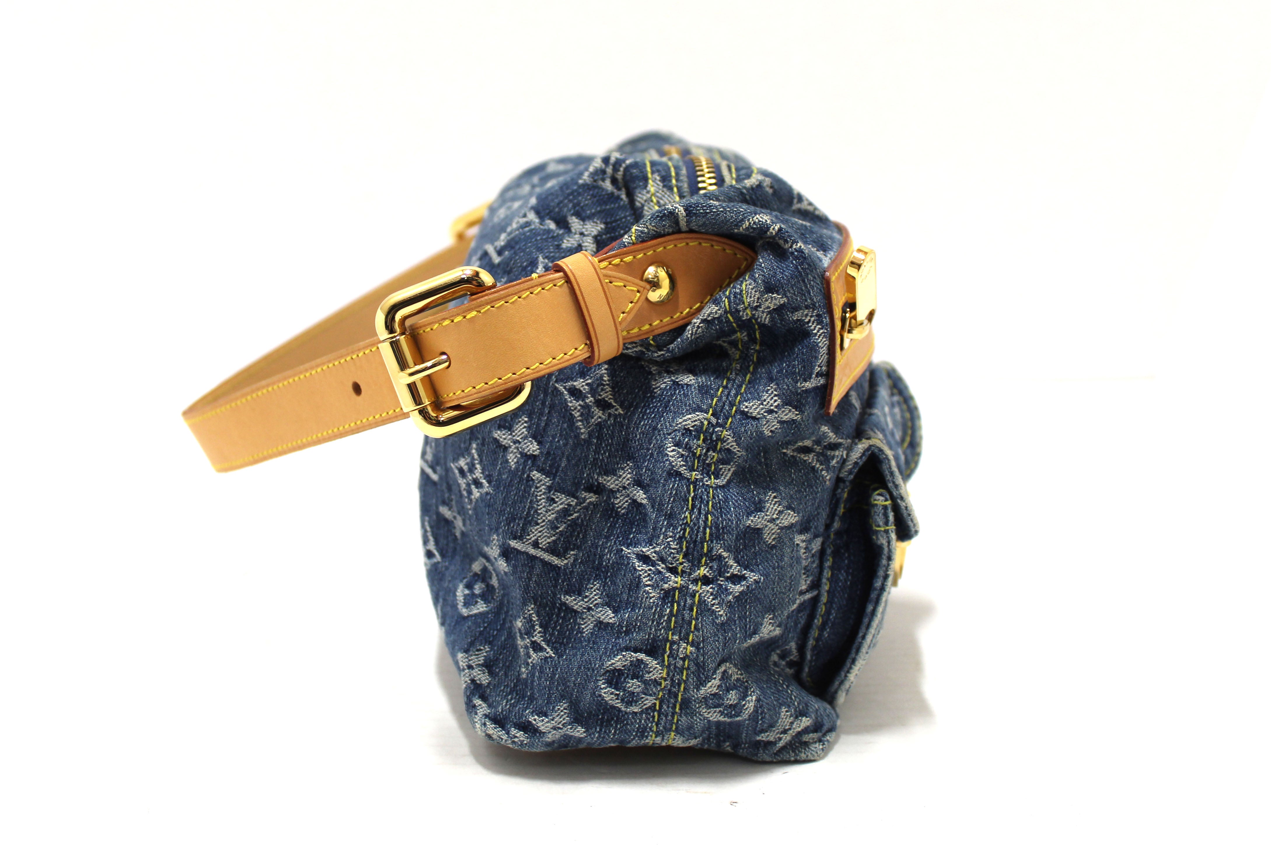 Authentic Louis Vuitton Blue Denim Monogram Baggy PM Shoulder Bag