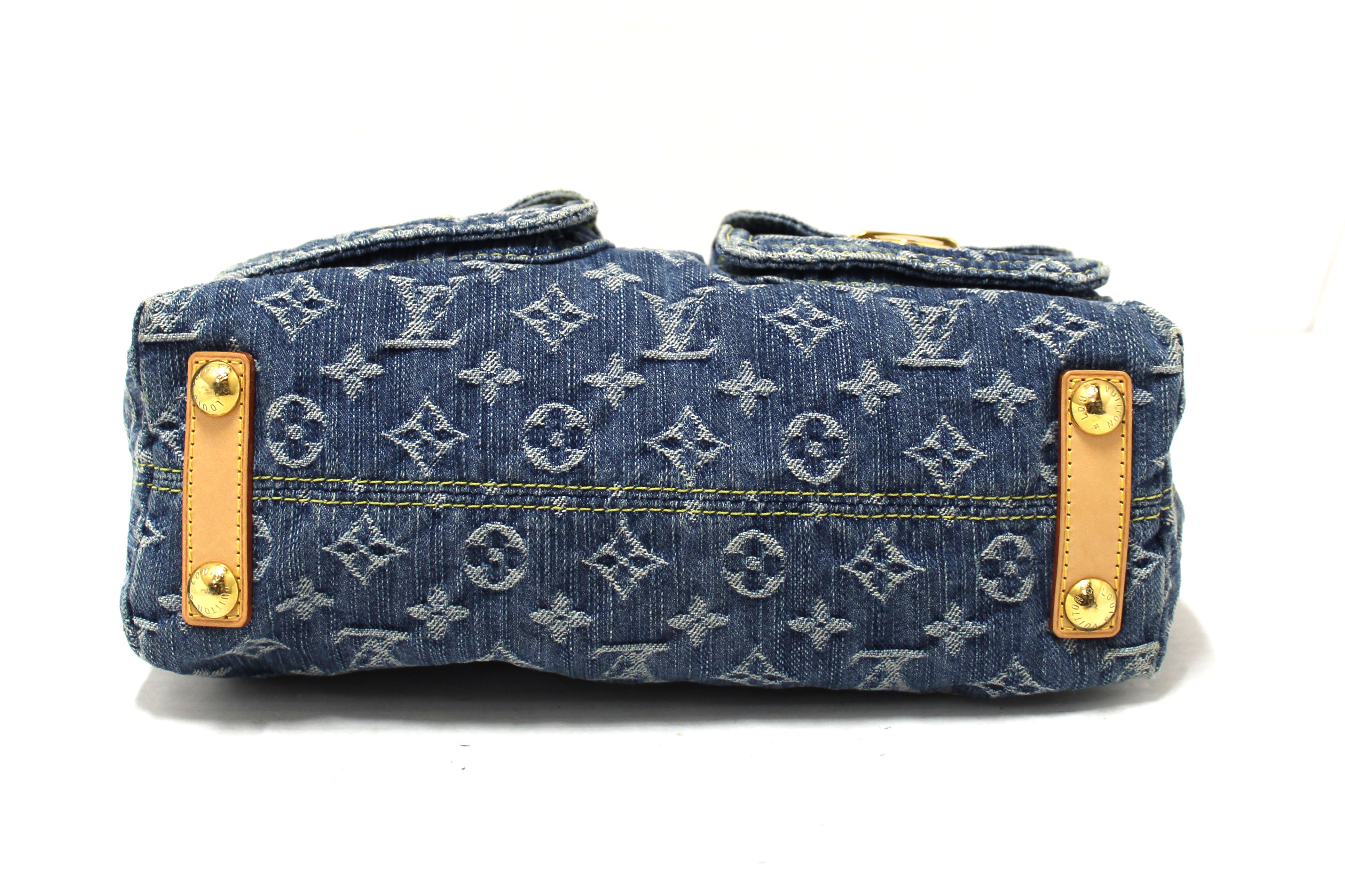Authentic Louis Vuitton Blue Denim Monogram Baggy PM Shoulder Bag