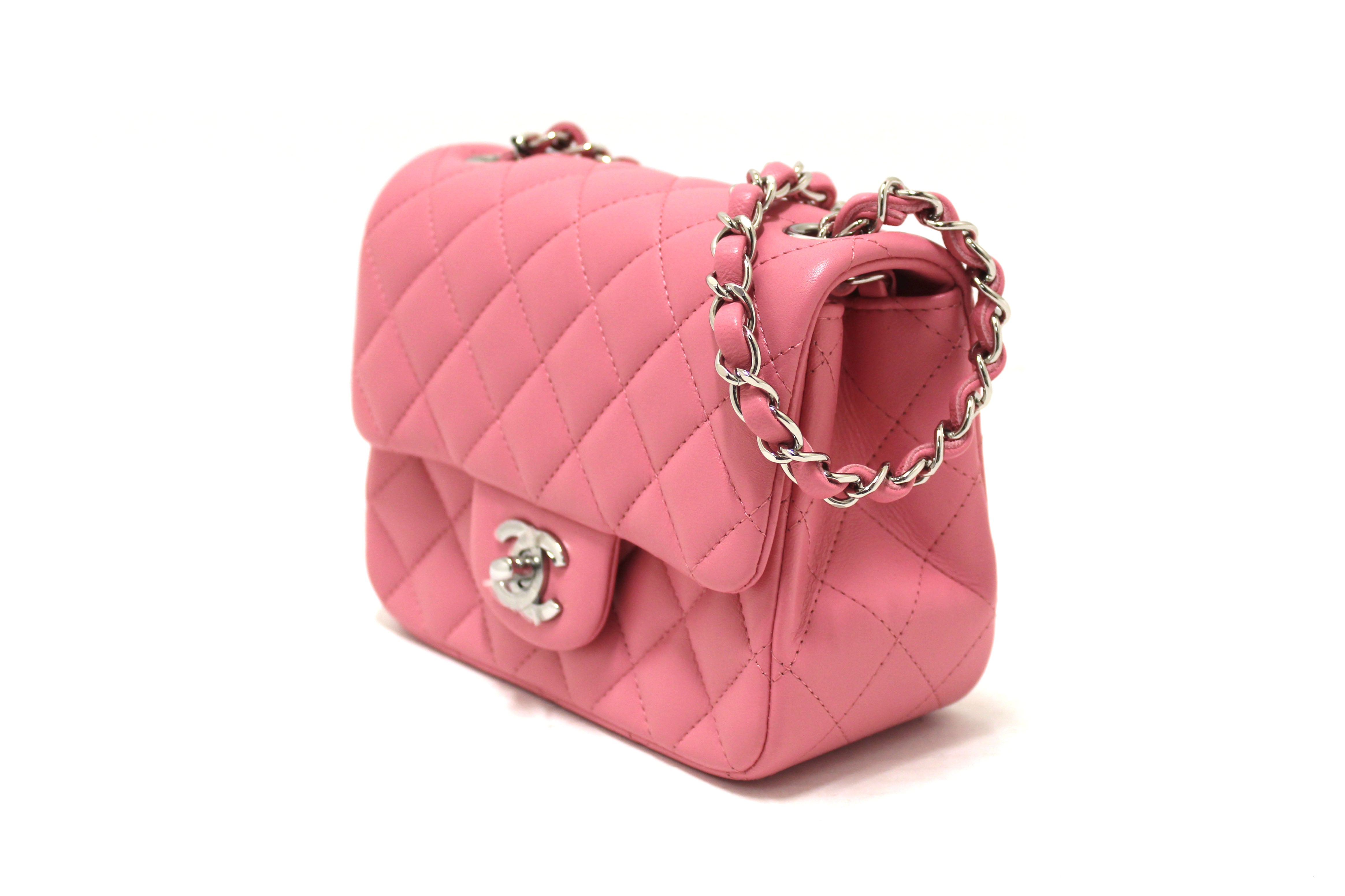 Authentic NEW Chanel Quilted Pink Lambskin Leather Mini Square Classic Flap Bag