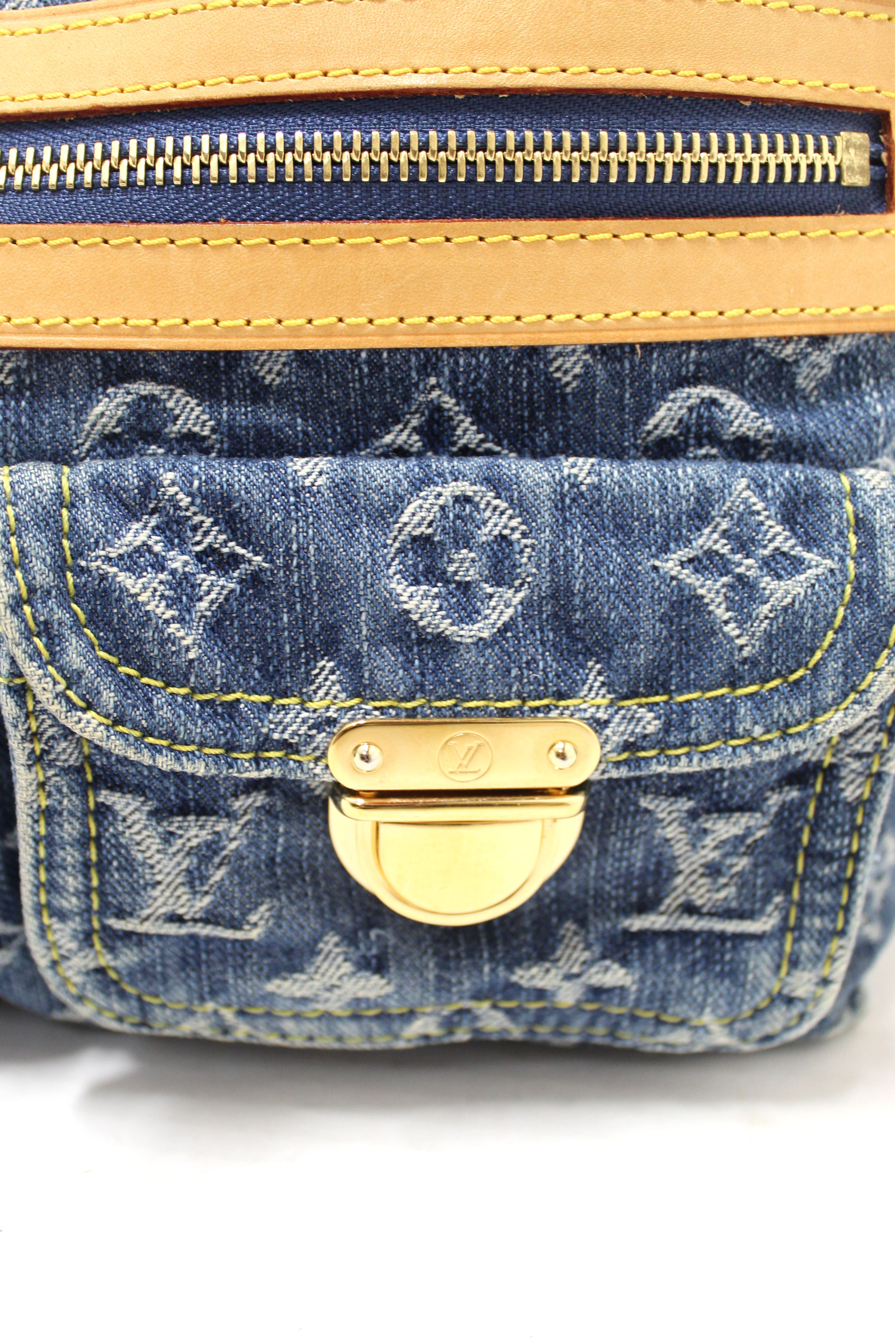 Authentic Louis Vuitton Blue Denim Monogram Baggy PM Shoulder Bag