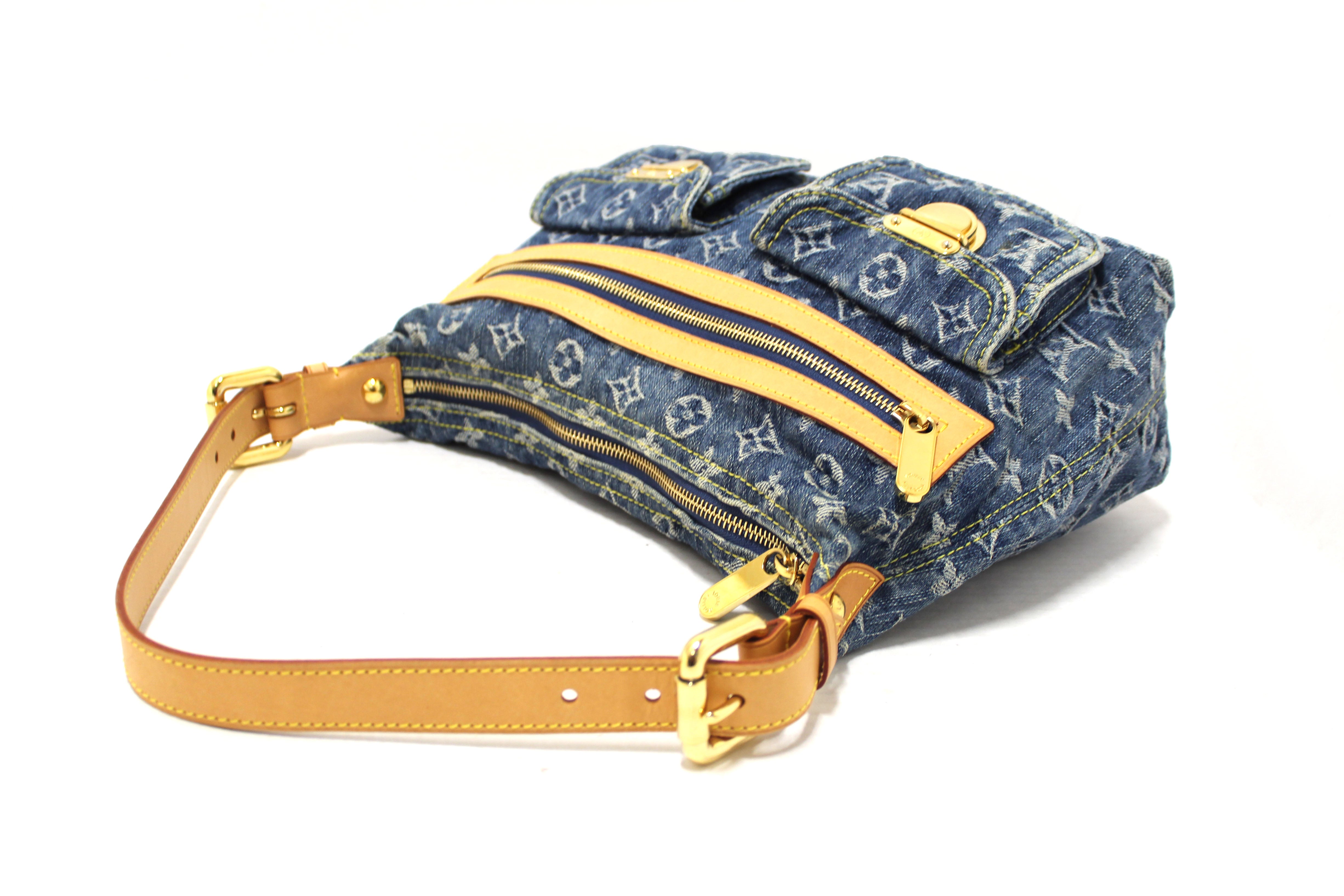 Authentic Louis Vuitton Blue Denim Monogram Baggy PM Shoulder Bag