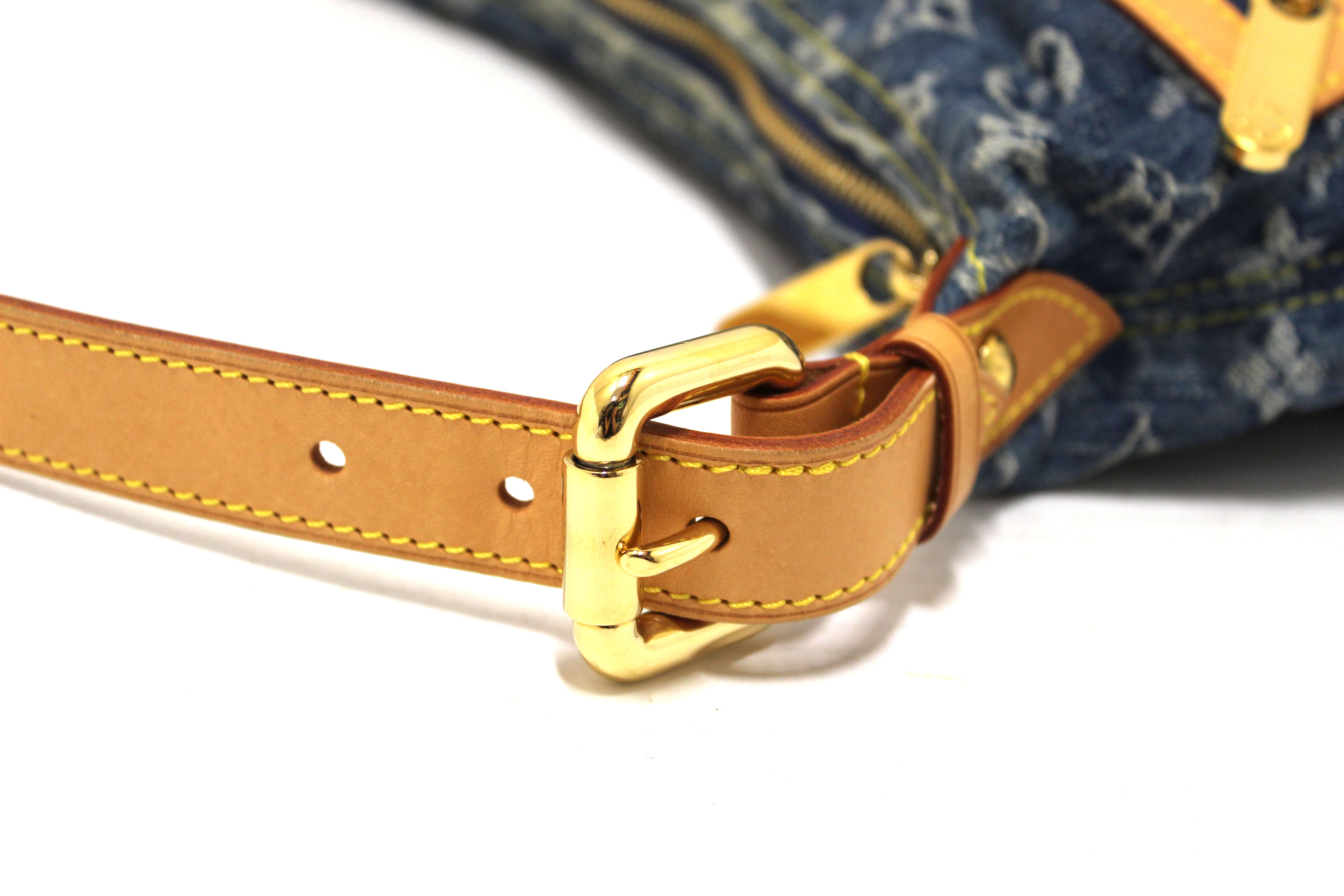 Authentic Louis Vuitton Blue Denim Monogram Baggy PM Shoulder Bag