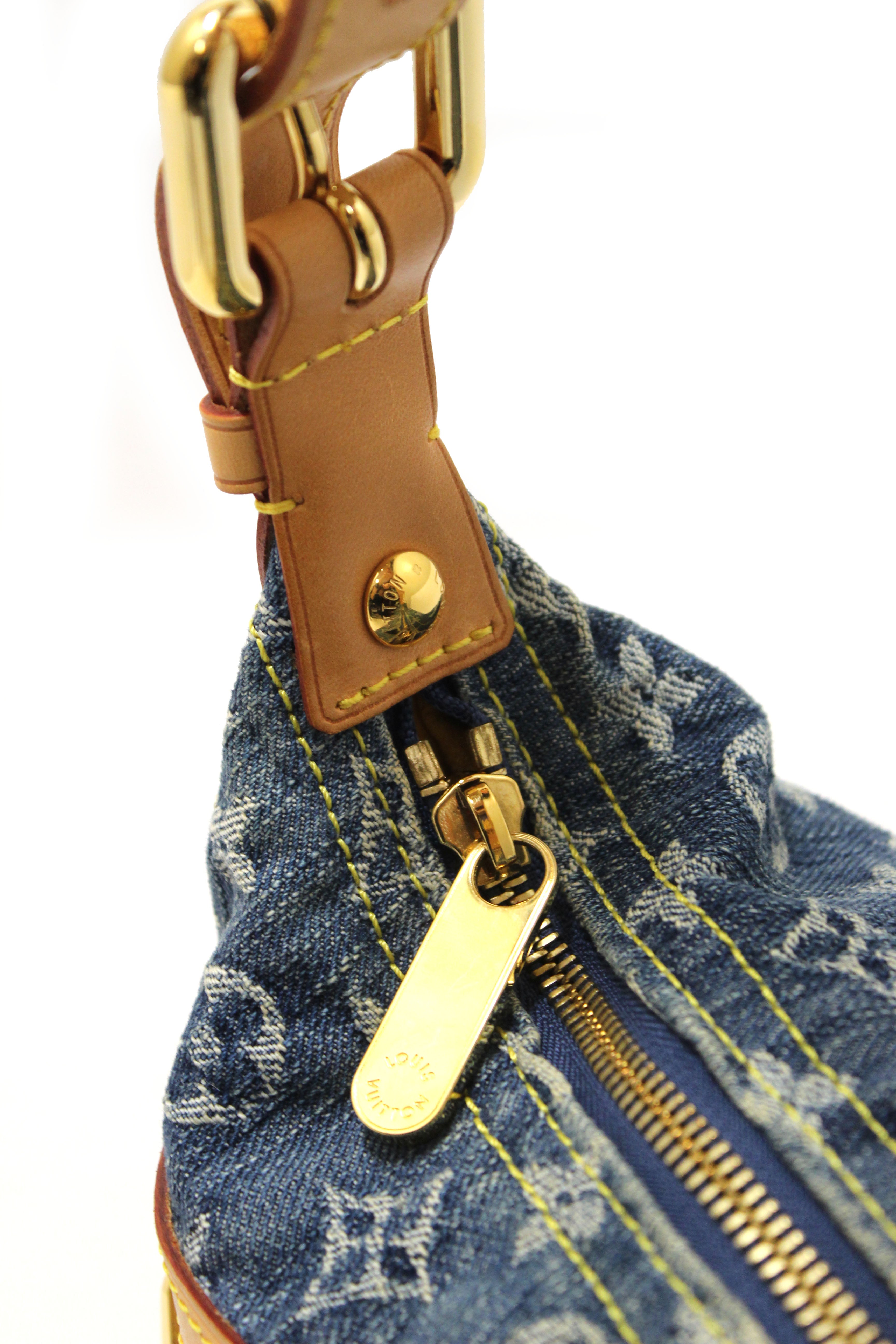 Authentic Louis Vuitton Blue Denim Monogram Baggy PM Shoulder Bag