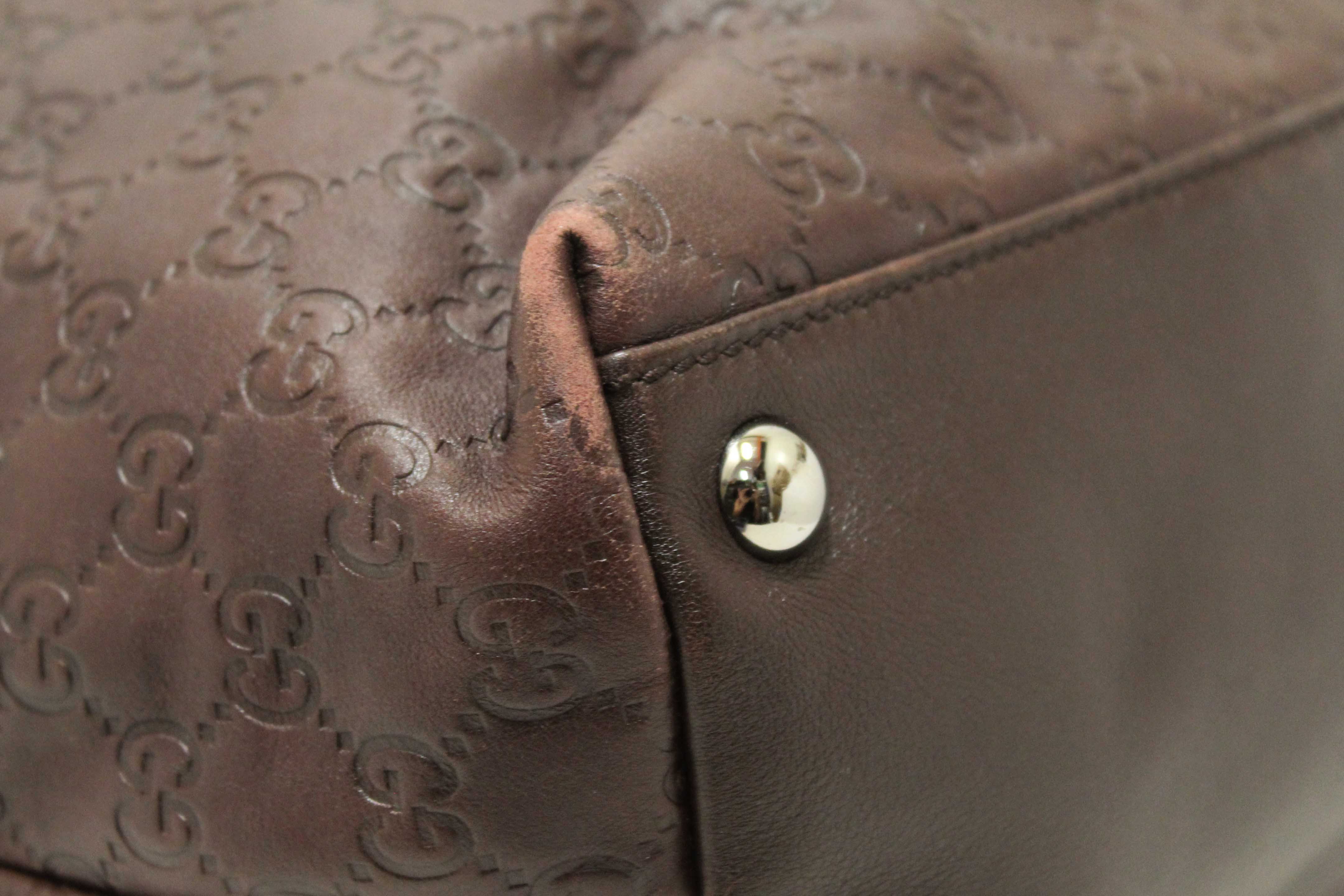 Authentic Gucci Brown GG Guccissima Leather Large Tote Bag 162913