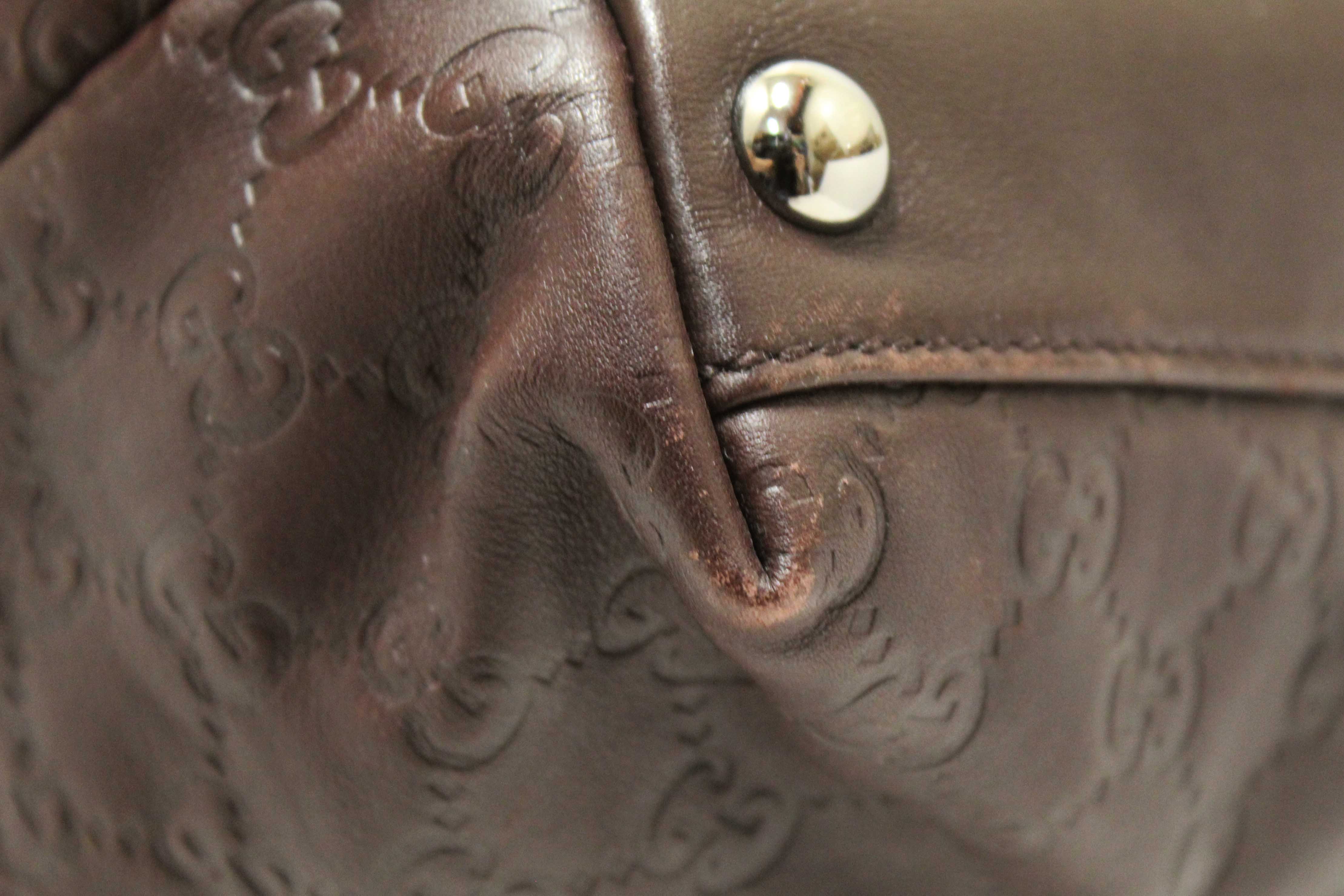 Authentic Gucci Brown GG Guccissima Leather Large Tote Bag 162913