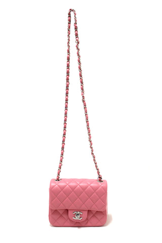 Authentic NEW Chanel Quilted Pink Lambskin Leather Mini Square Classic Flap Bag